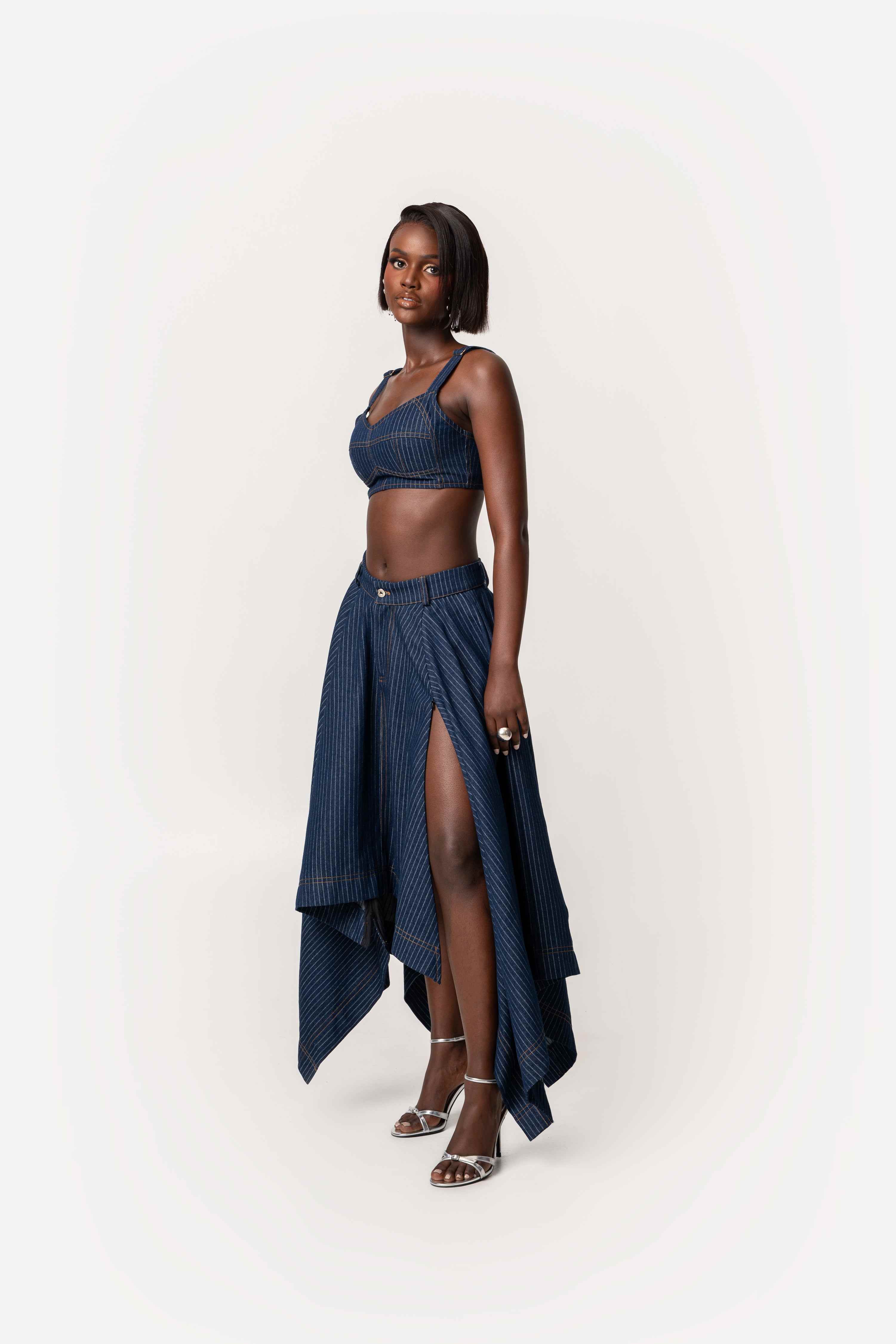 Denim Pinstripe Sabina Handkerchief Skirt | OFUURE | Wolf & Badger