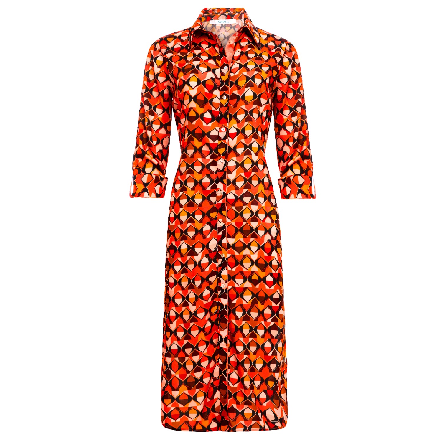 N'onat Women's Orange / Red Sister Button Down Shirt Dress With Evil Eye Charm In Orange In Multi