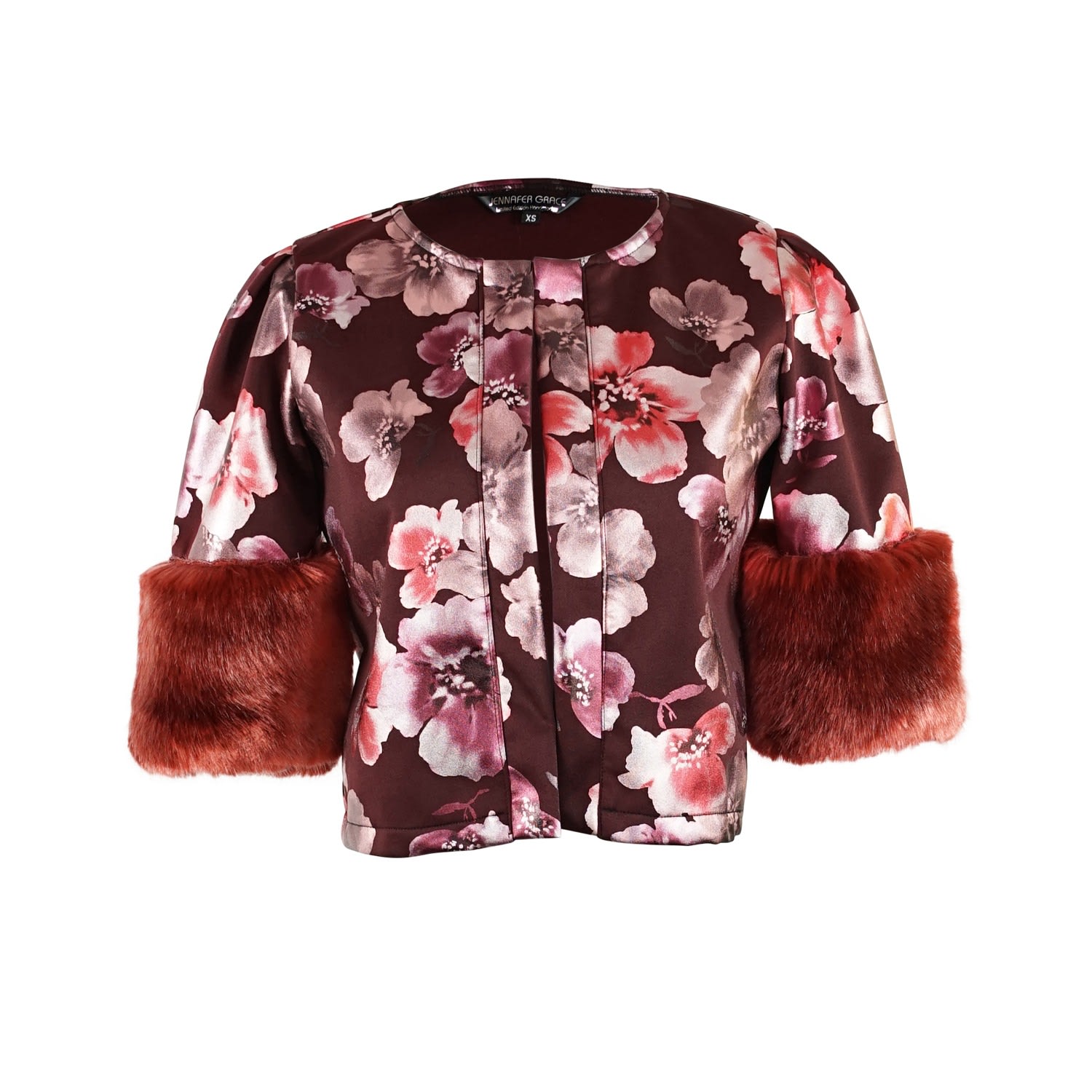 Women’s Plum Nouveau Disco Faux Fur Crop Jacket Small Jennafer Grace