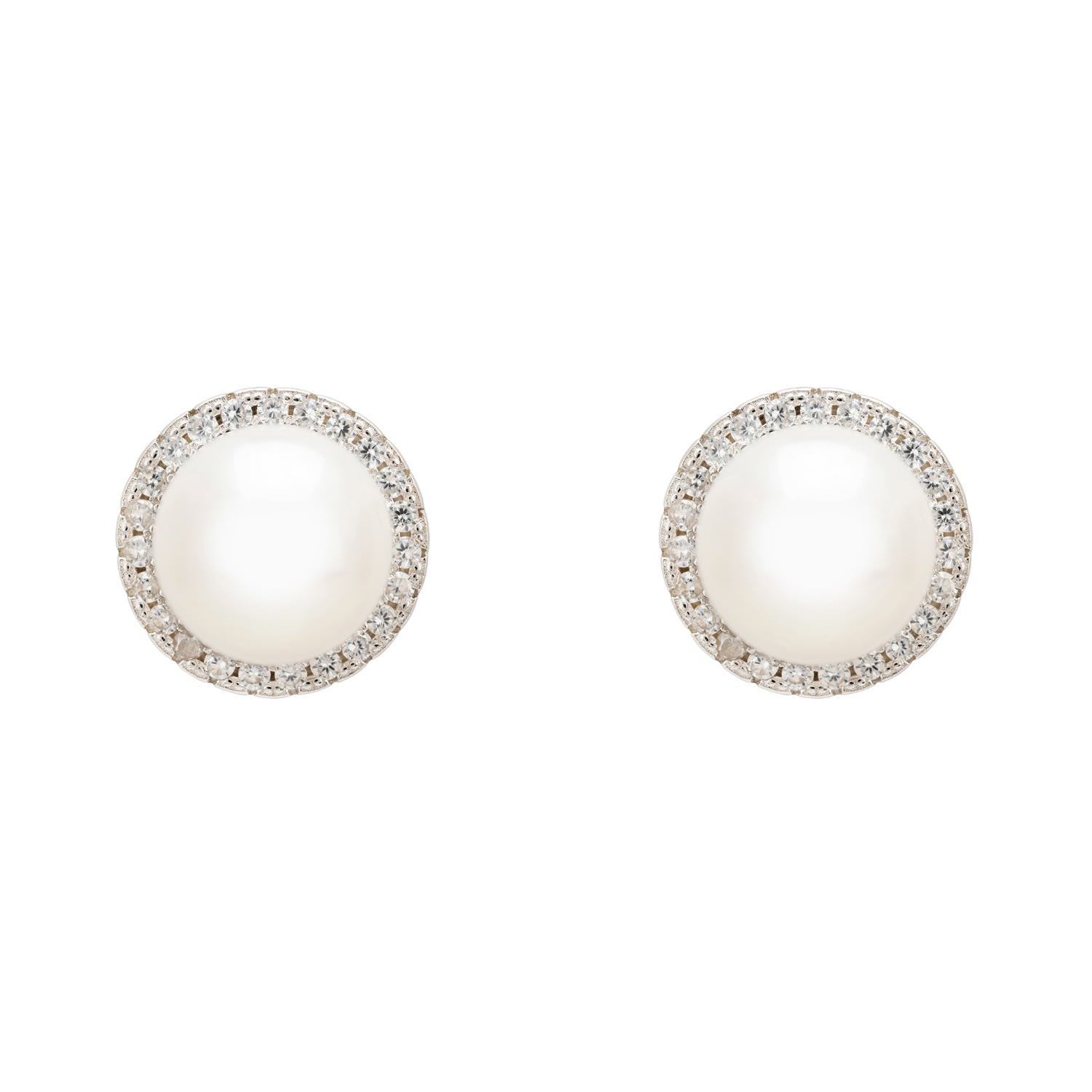 Women’s White / Silver Pearl Full Halo Large Stud Earrings Silver Latelita