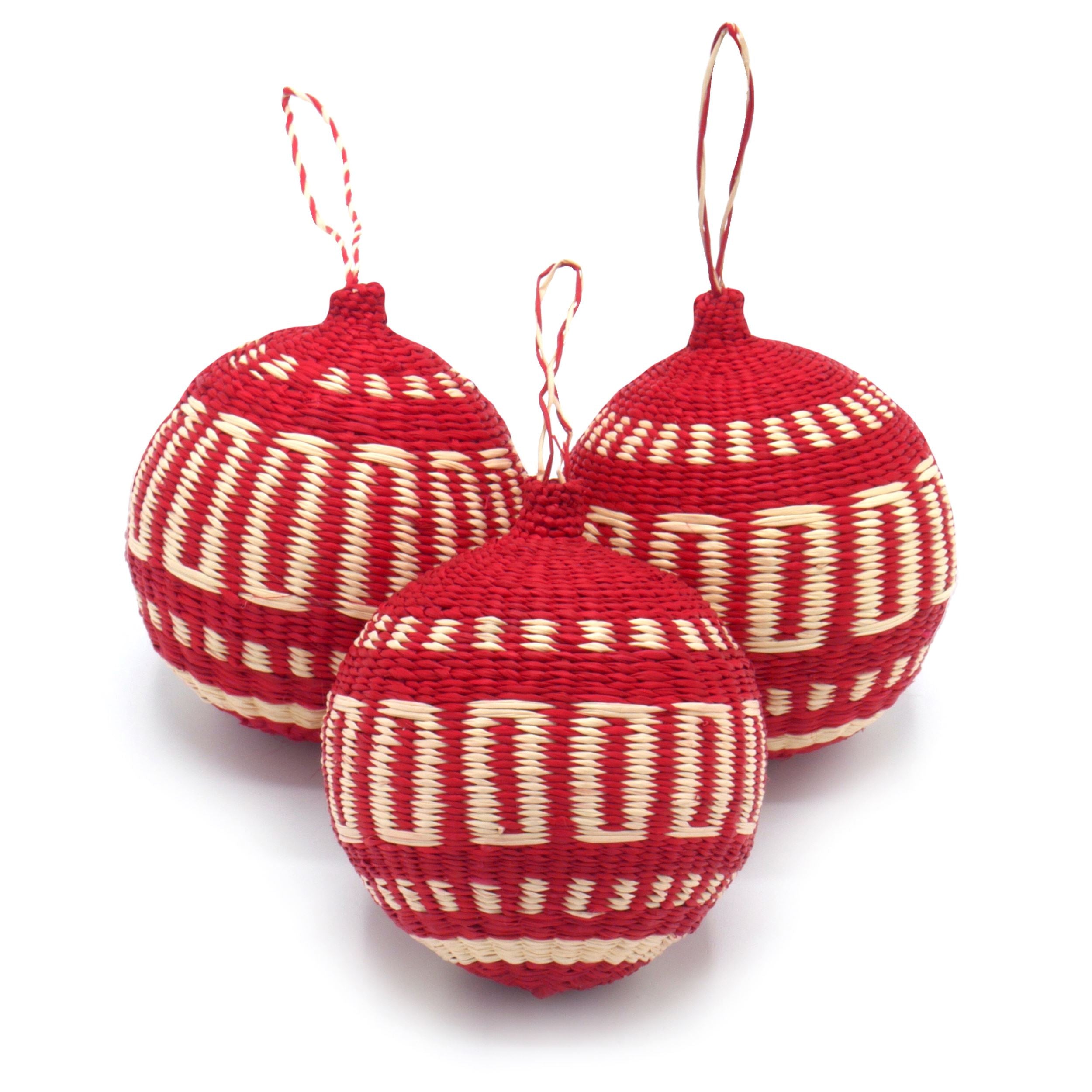 White / Red Red Patterned Christmas Tree Baubles Pack Of 3 - 8Cm Washein