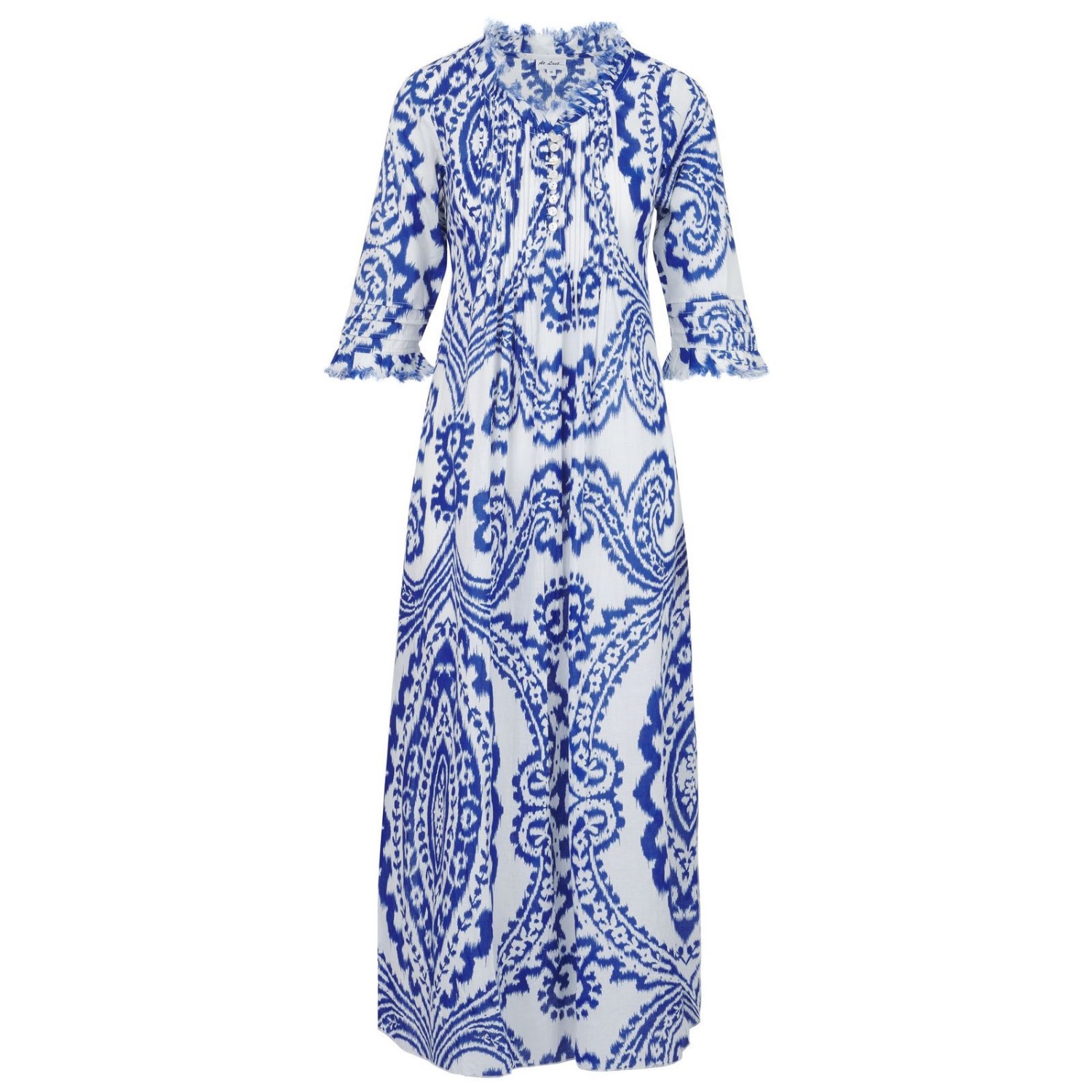 Cotton Annabel Maxi Dress In Blue & White Ikat | At Last... | Wolf & Badger