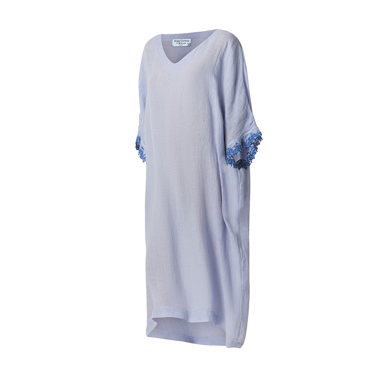 Haris Cotton Women's Ruffled Lace Sleeves Linen Gauze Dress Sky Blue In Blue