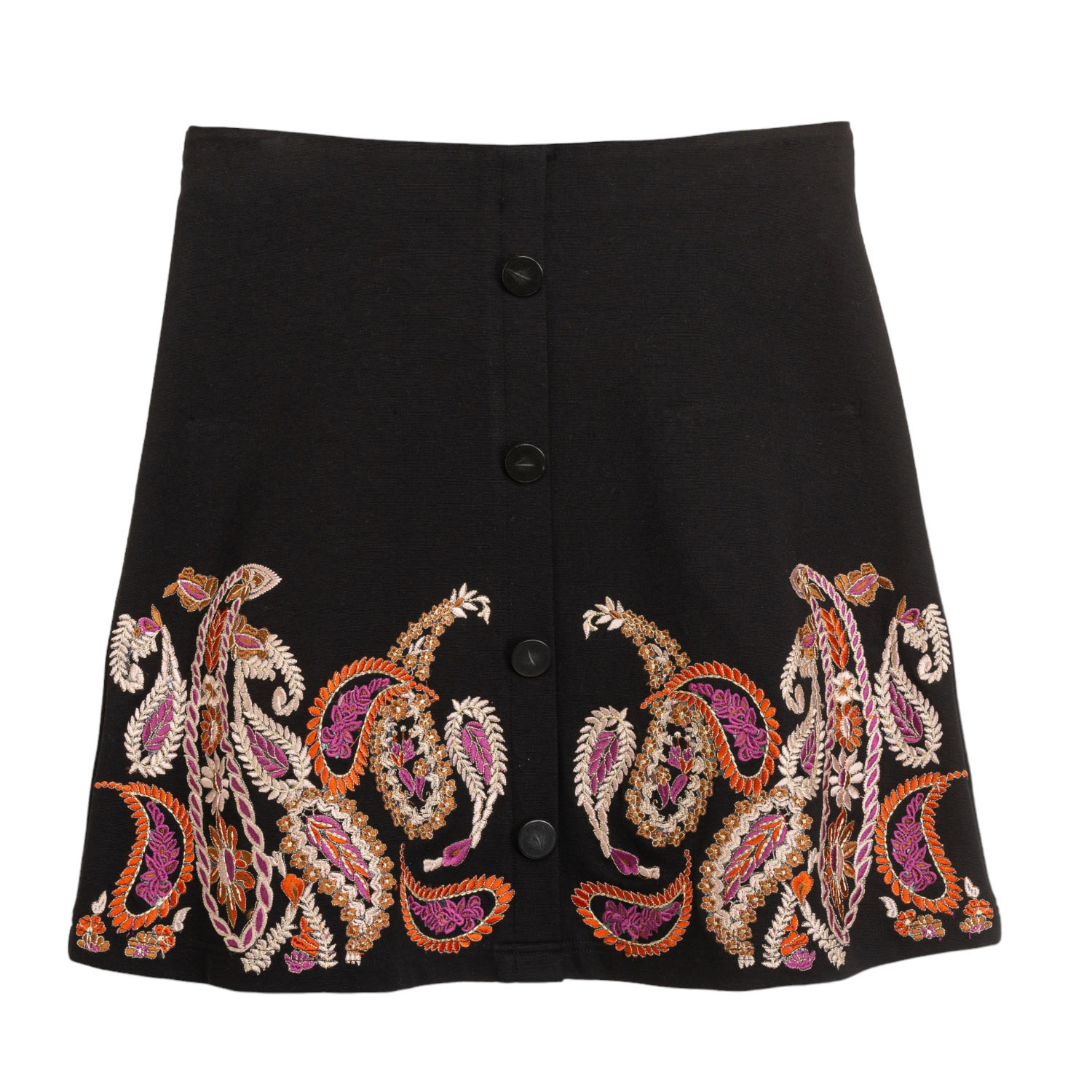 Women’s Black Short Flared Skirt With Embroidery Medium Niza