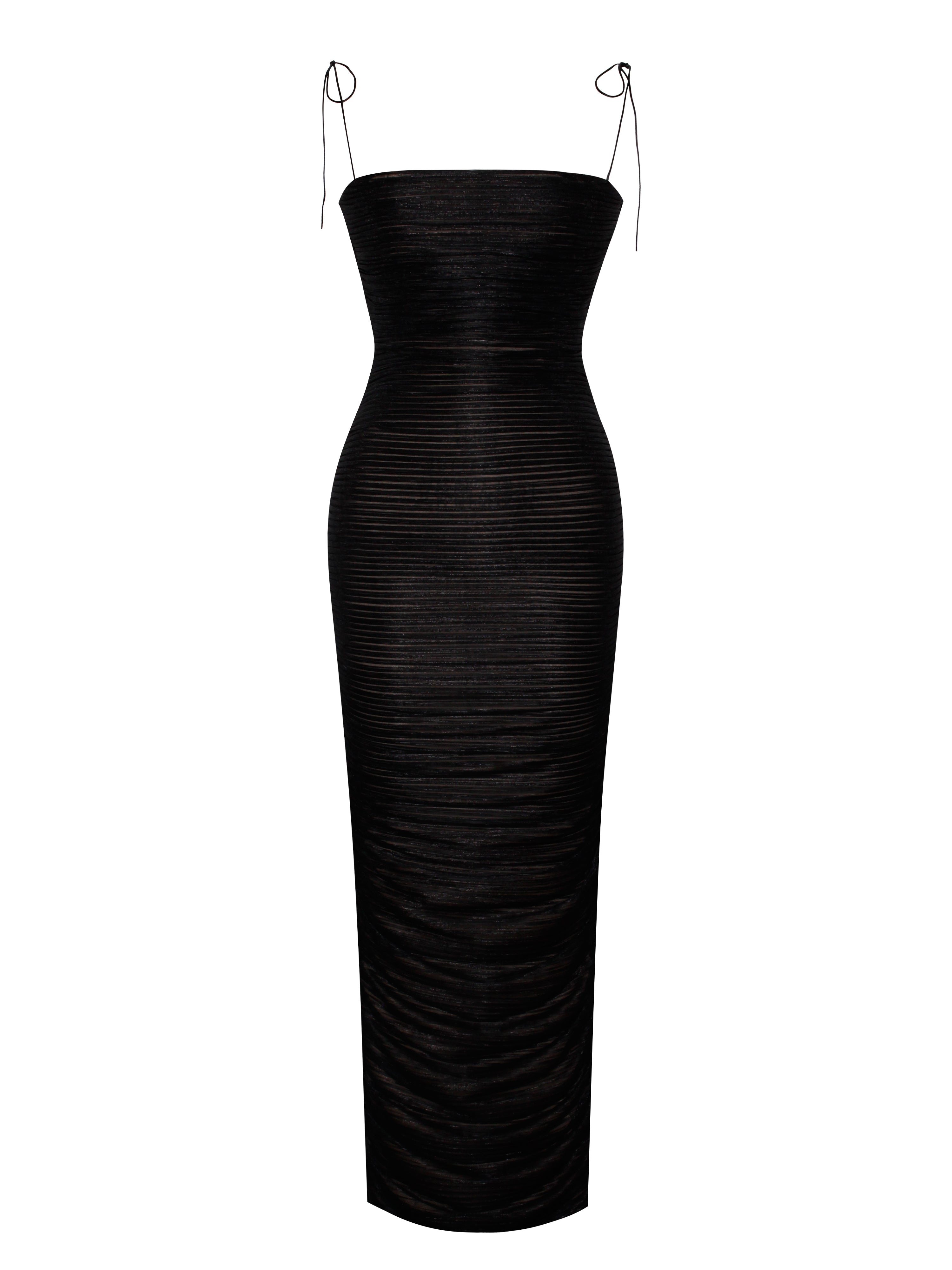 Miss Circle New York Women's The Glint Black Ruched Chiffon Long Maxi Dress