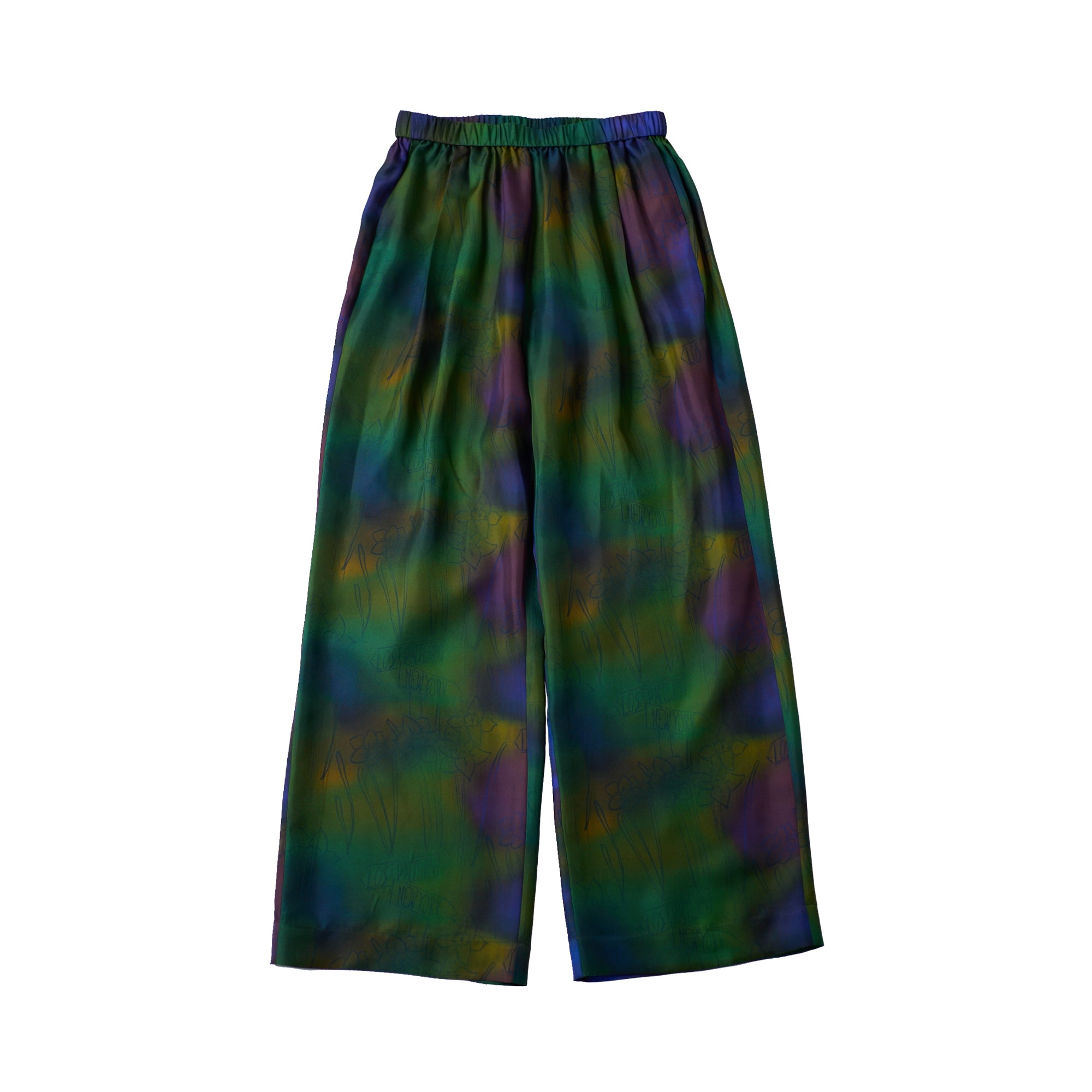 Women’s "Brooklyn" Silk Wide Leg Pants - Green Large Lost Pattern Nyc