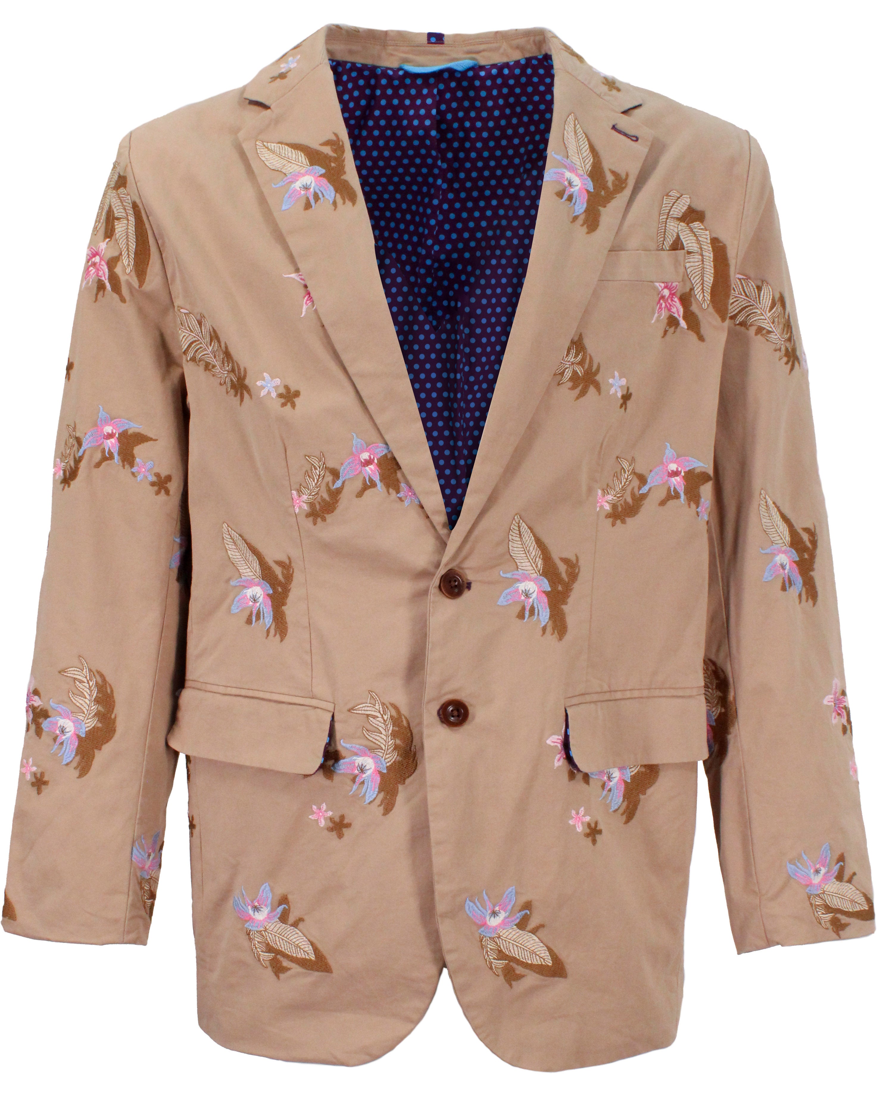 Lords Of Harlech Men's Brown Julius Flower Embroidery Blazer - Sand In Brown