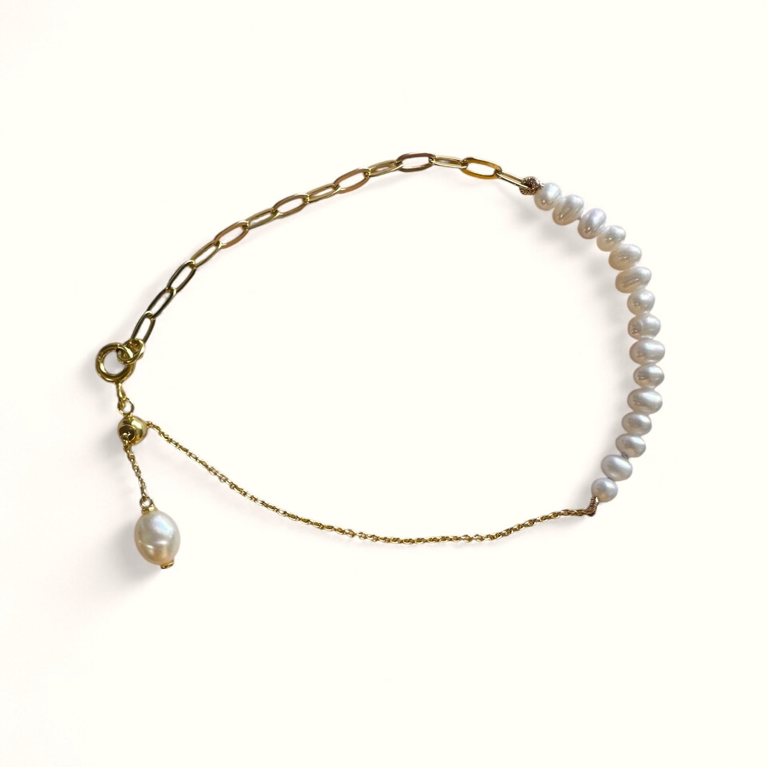 Clemence Wren Women's Adjustable Slider Freshwater Pearl Bracelet - Gold