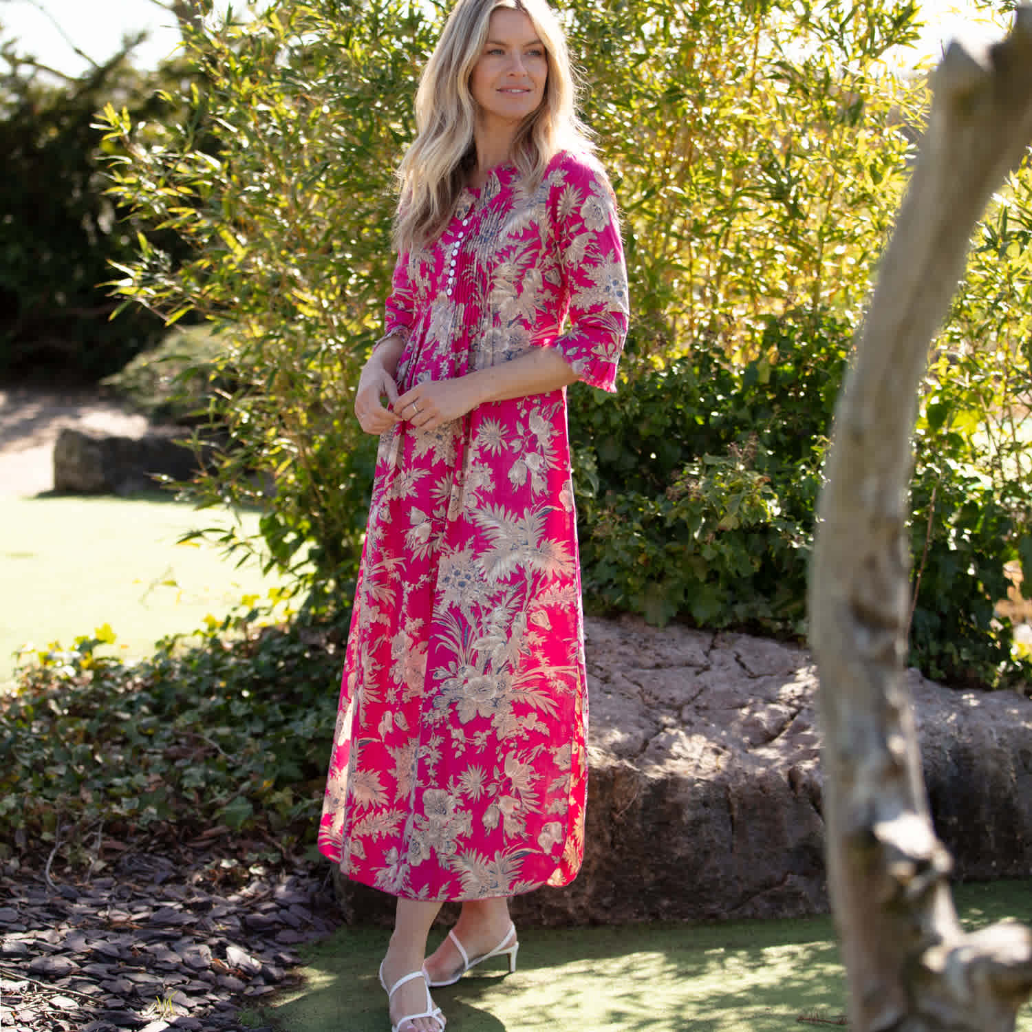 knee length dresses for ladies Annabelle Floral Blockprint Maxi Dress main image 1