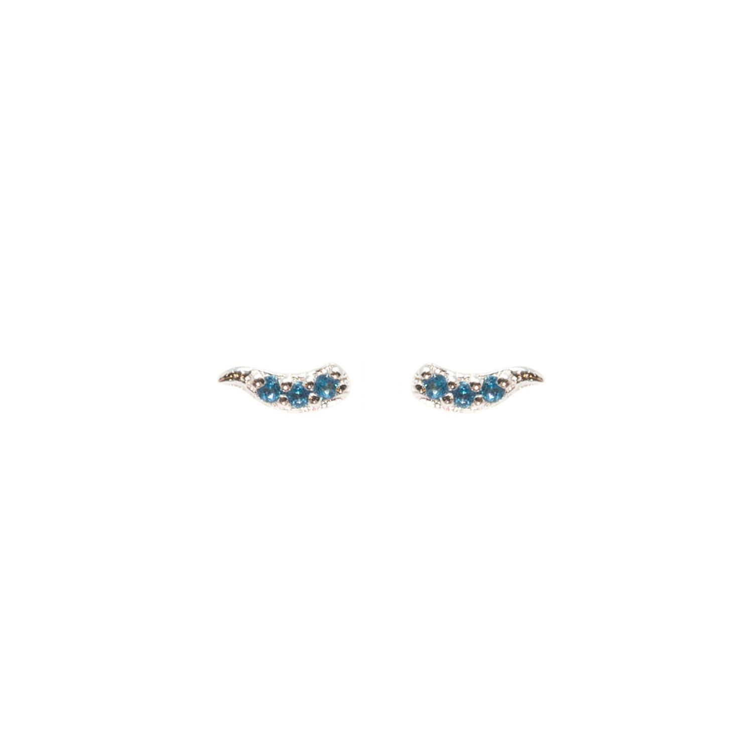 Nasi Silver Women's Blue / Gold Fishtail Studs- Blue Topaz, Silver In Silver