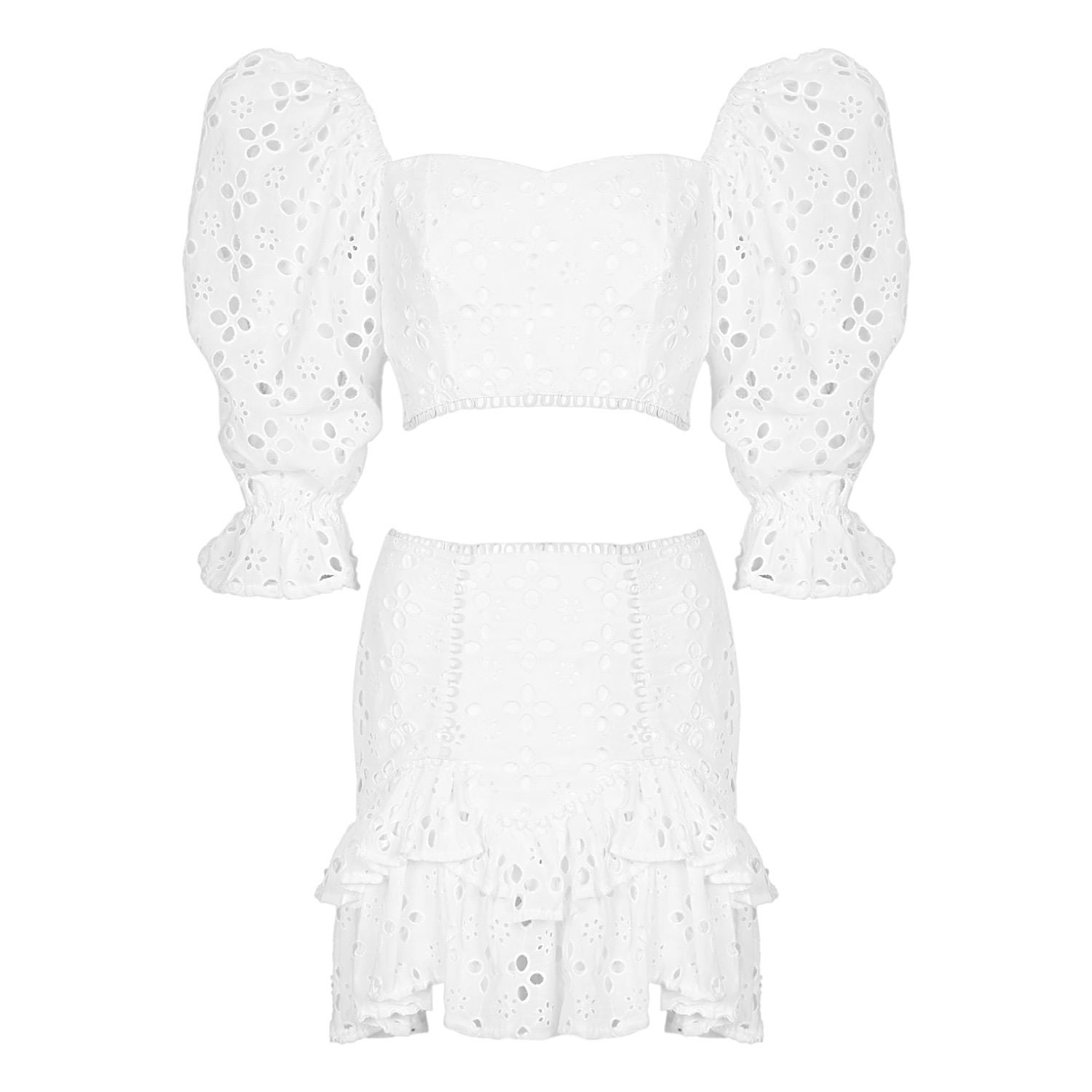 Women’s Roselenda White Skirt And Crop Two Pieces Skirt & Top Medium Selen Jewels