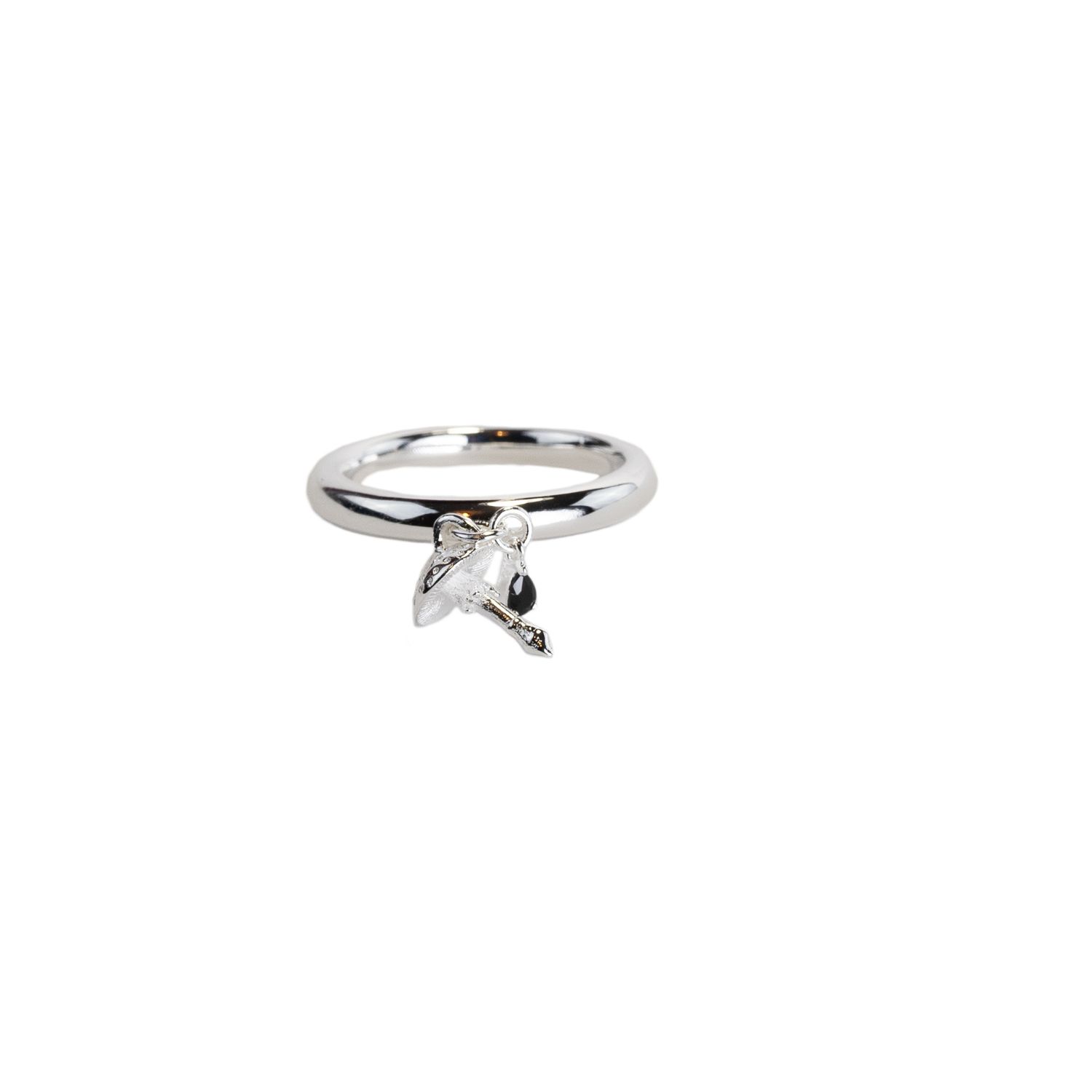 Nasi Silver Women's Black Wobbling Shroom Dangling Ring- Onyx, Silver