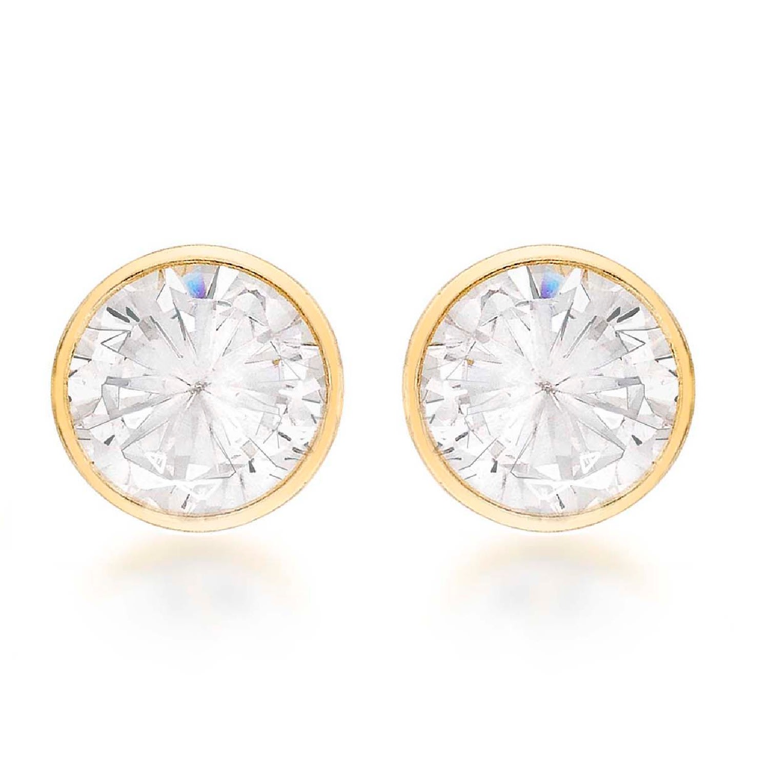 Women’s Round Gold Stud Earrings With Cubic Zirconia Posh Totty Designs
