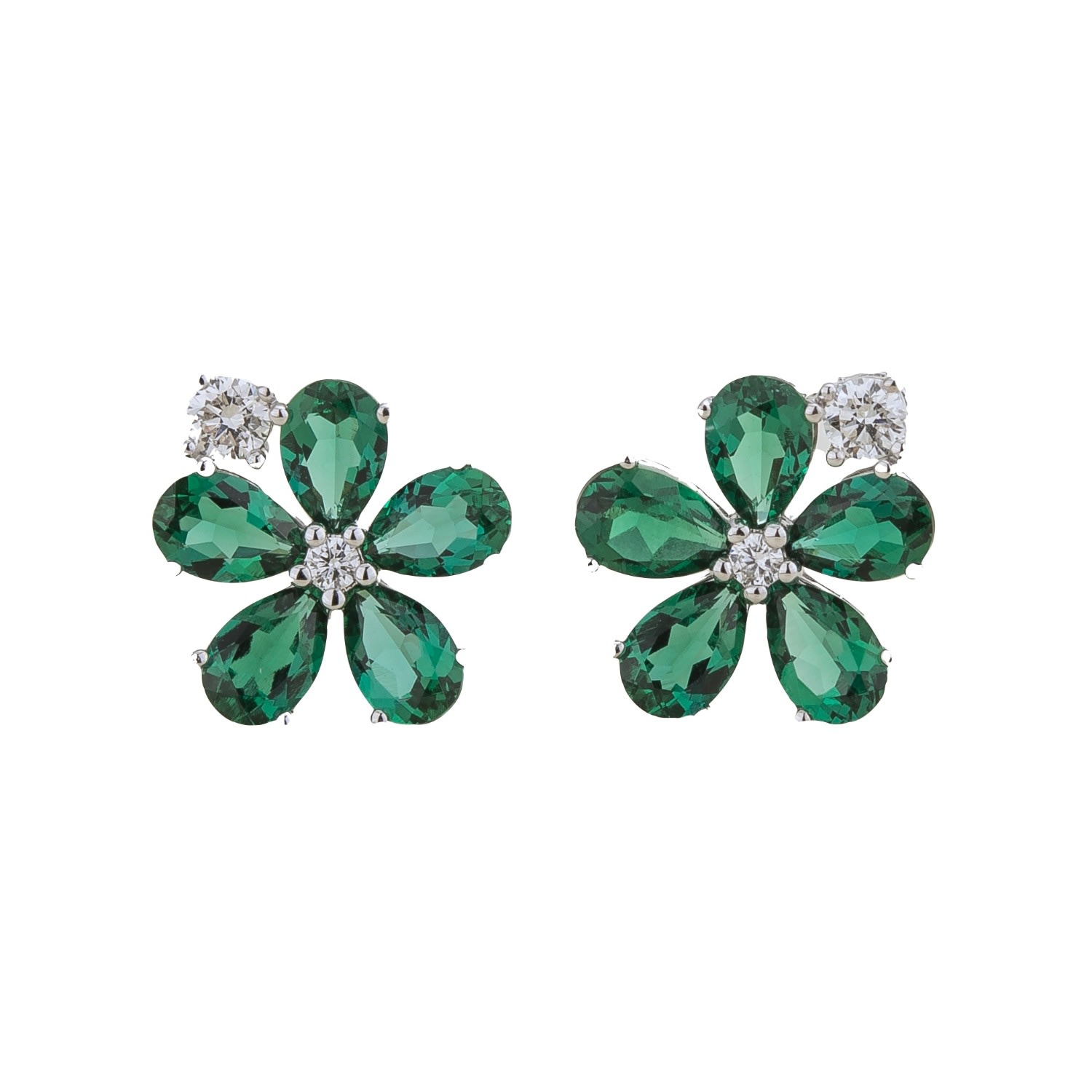 Women’s Green / White Florea White Gold Earrings In Diamonds & Emeralds Juvetti