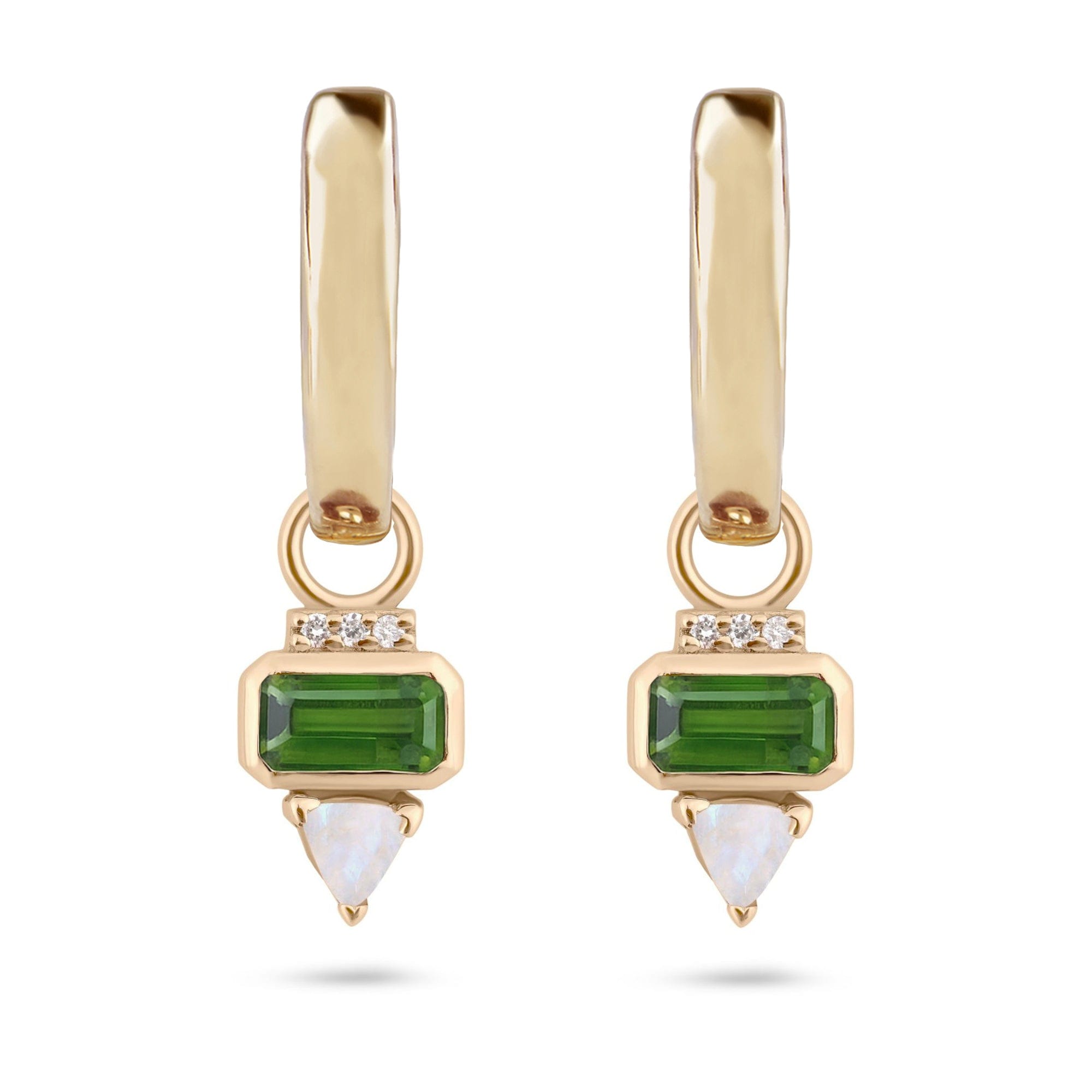 Zohreh Women's Gold / Green Green Tourmaline, Diamond & Moonstone Hoop Earrings 9k Gold In Gold