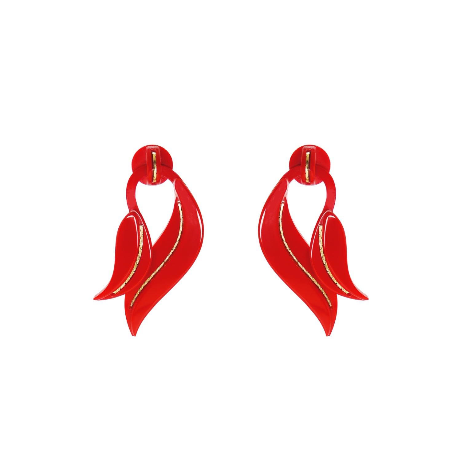 Gissa Bicalho Women's Acrylic Handmade Earring Leaf Deco Red In Red