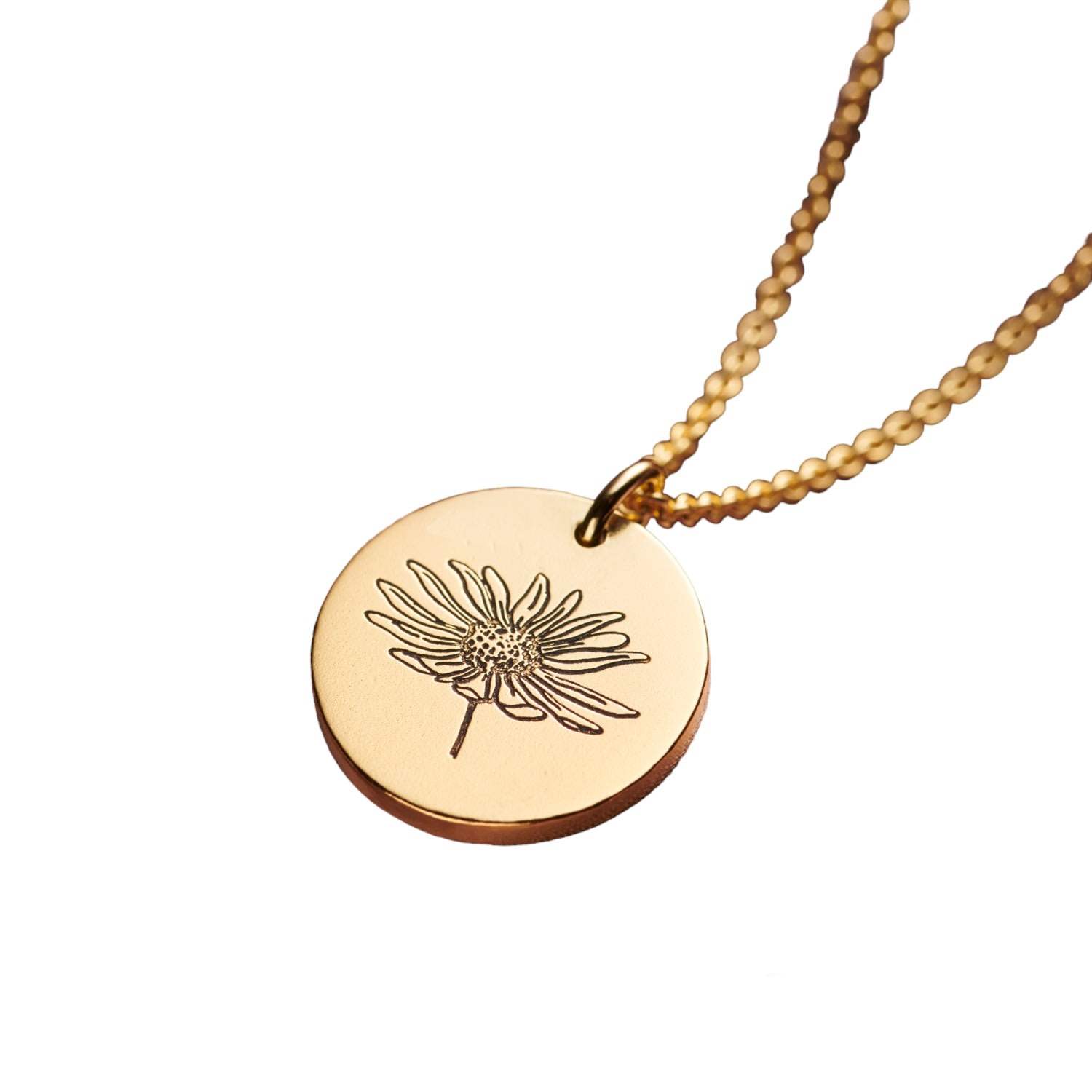 Women’s Yellow Gold Plated Engraved April Daisy Birth Flower Necklace Posh Totty Designs