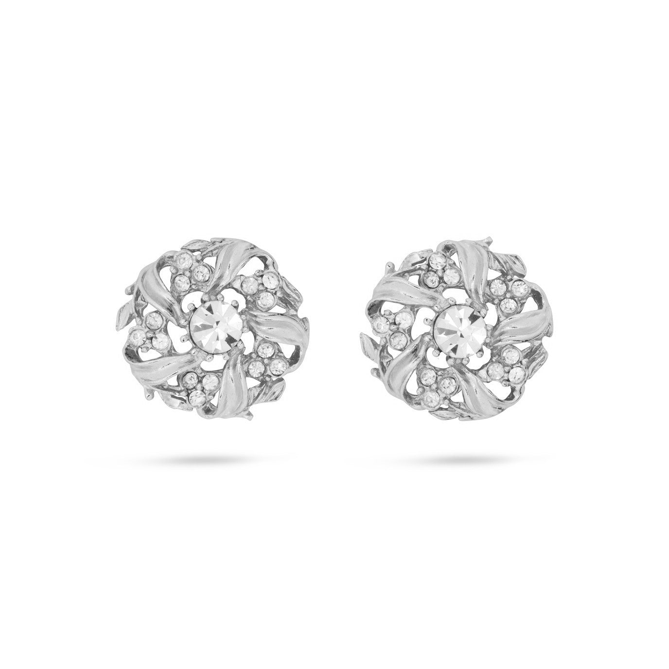 Women’s Vintage Silver Swarovski Flower Clip-On Earrings Gold Trip