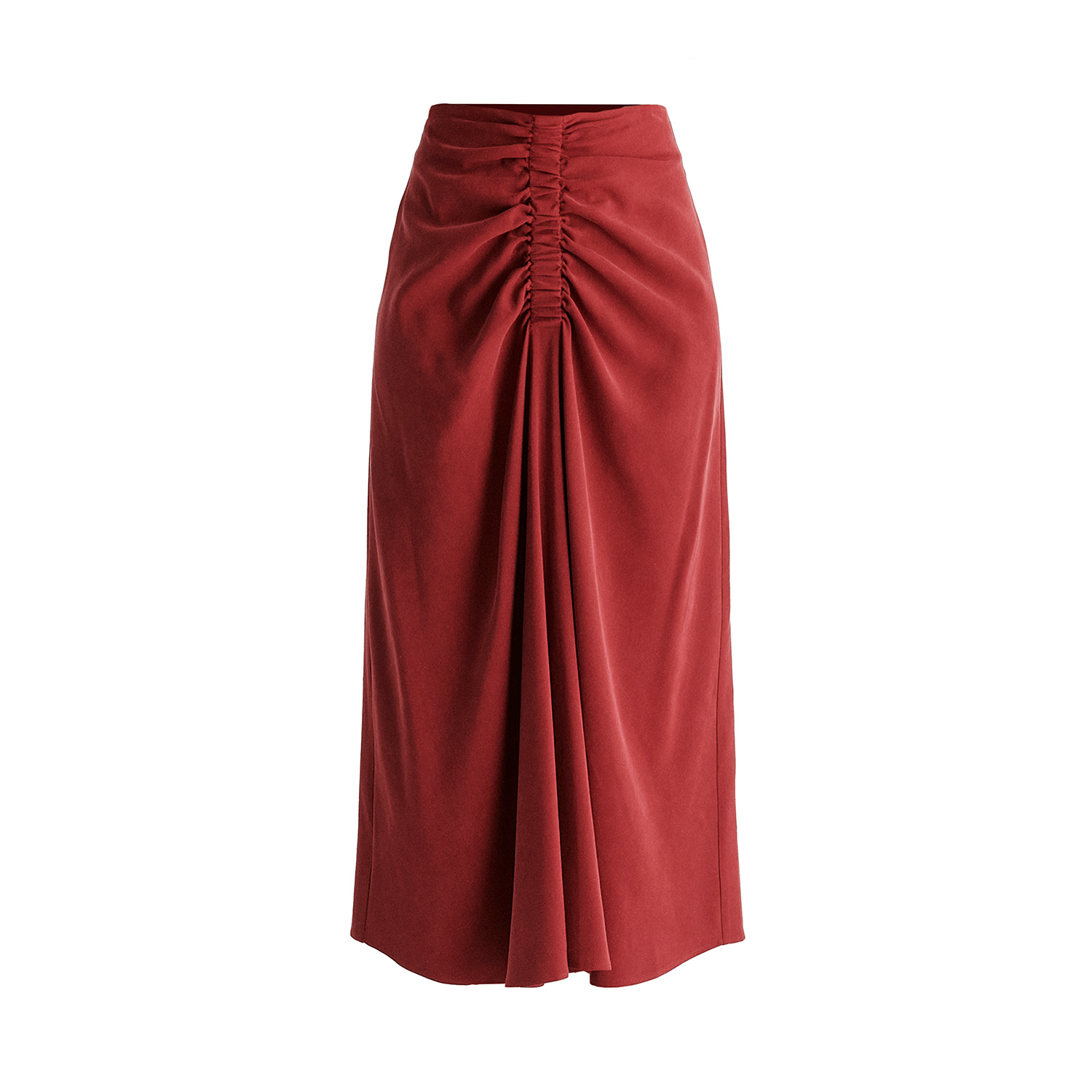 Paisie Women's Red Ruched Front Midi Skirt In Burgundy In Red