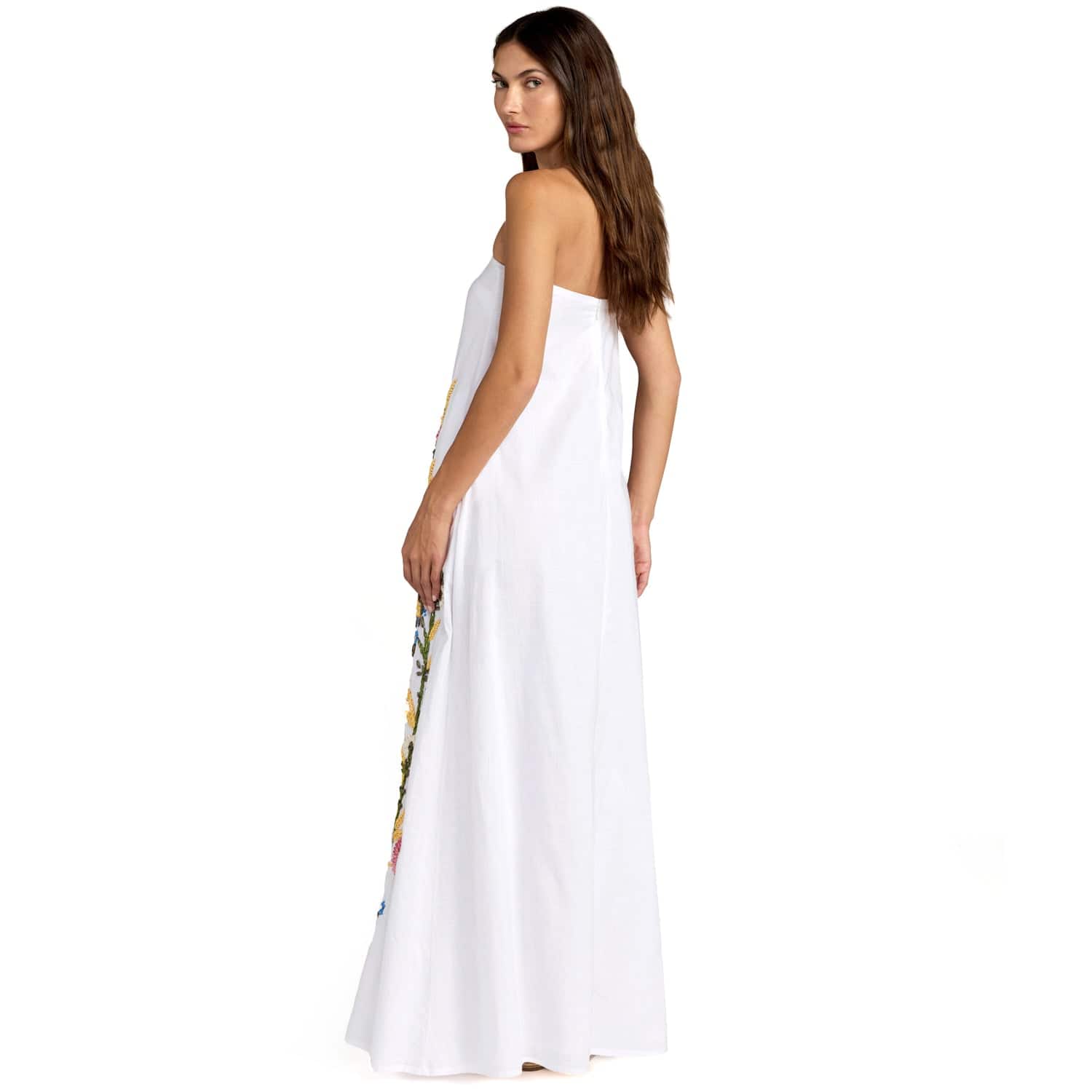 white del maar floral beach maxi dress White Floral Maxi Dress, Flowers Long Spaghetti Straps Flowy Women  Sleeveless Casual Cute Designer Elegant Plus Size Cocktail Party Summer