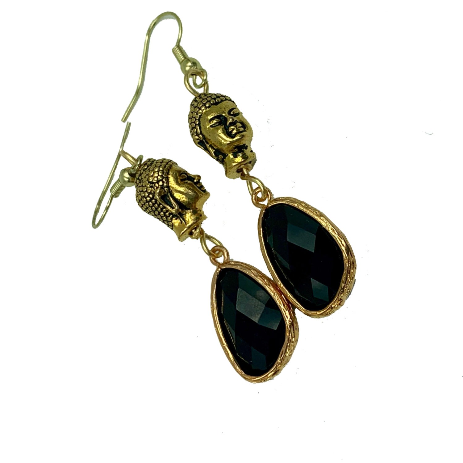 Women’s Black / Gold Buddha Black Crystal Drops Earrings Amy Delson Jewelry