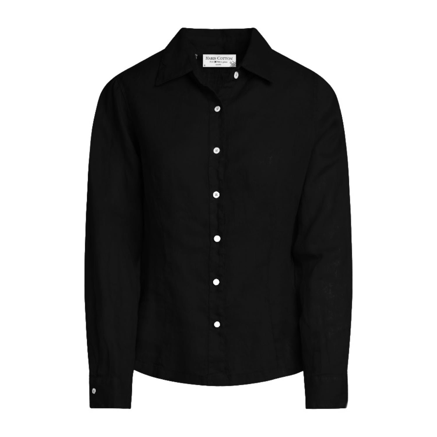 Haris Cotton Women's Long Sleeved Linen Shirt With Darts - Black