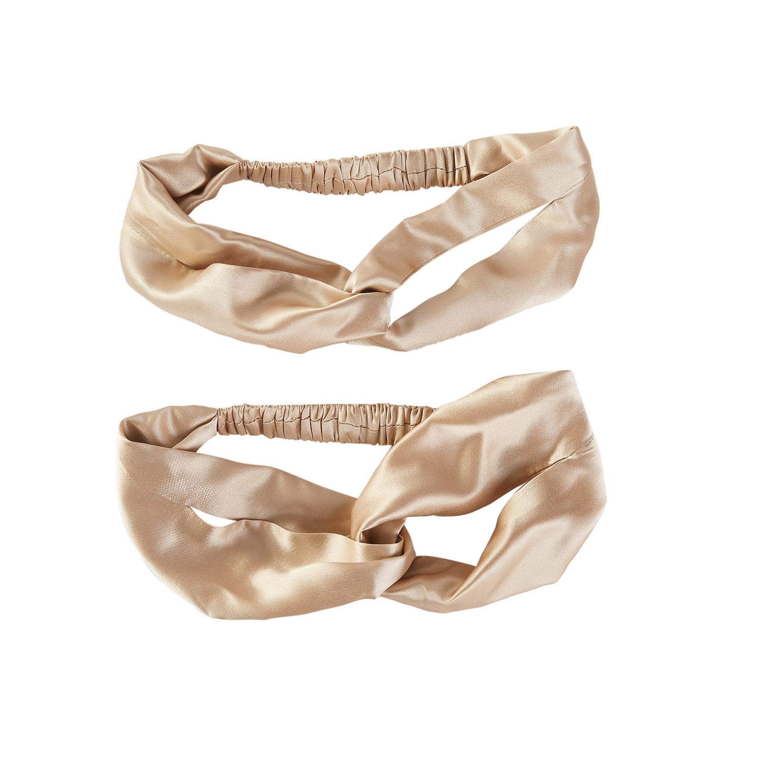 Soft Strokes Silk Women's Neutrals Pure Mulberry Silk Turban Style Headband - Set Of Two - Beige