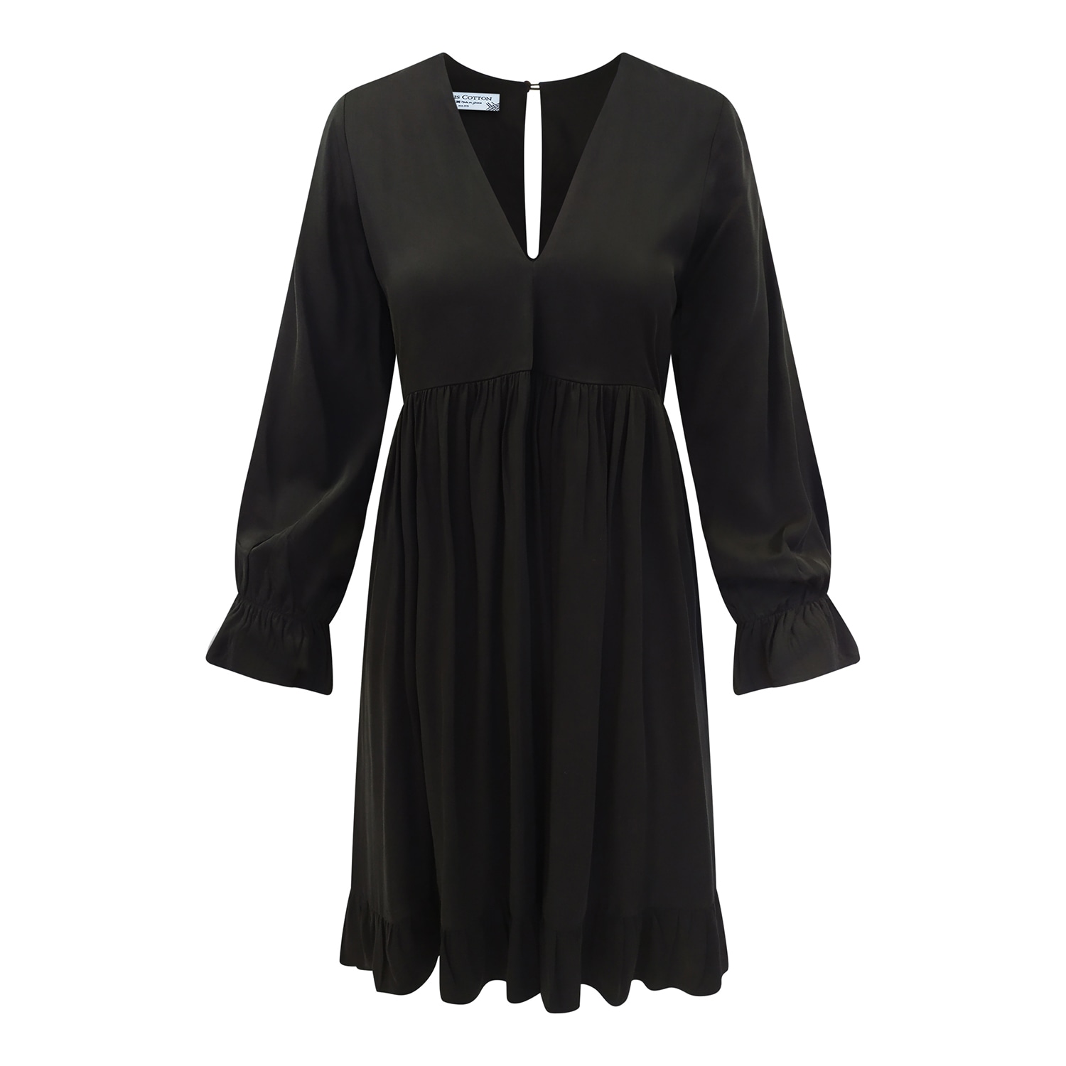 Haris Cotton Women's Pure Viscose V Neck Midi Dress - Black In Black