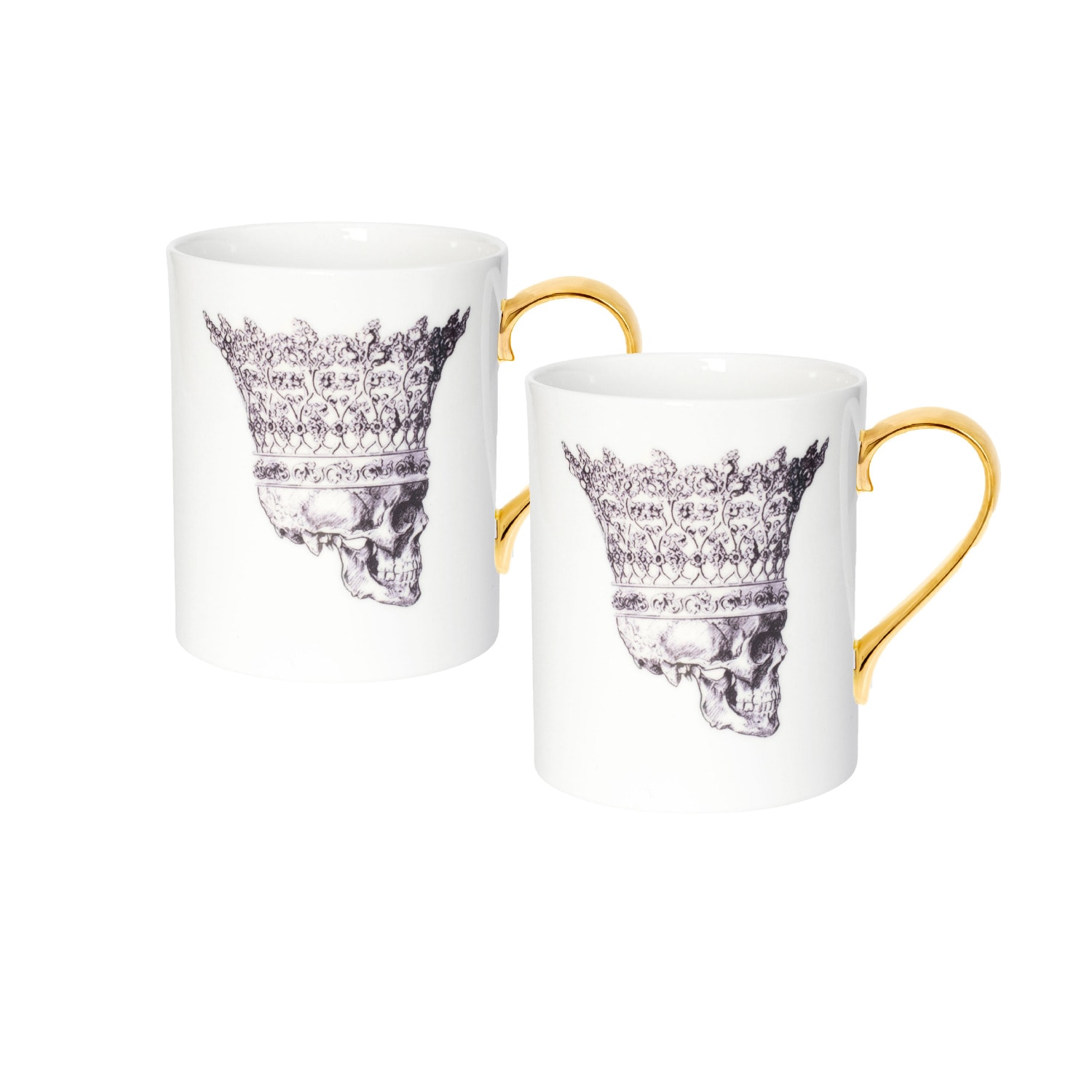 Melody Rose London Gold / Black / White Regal Skull In Crown Set Of Two Mugs In Multi
