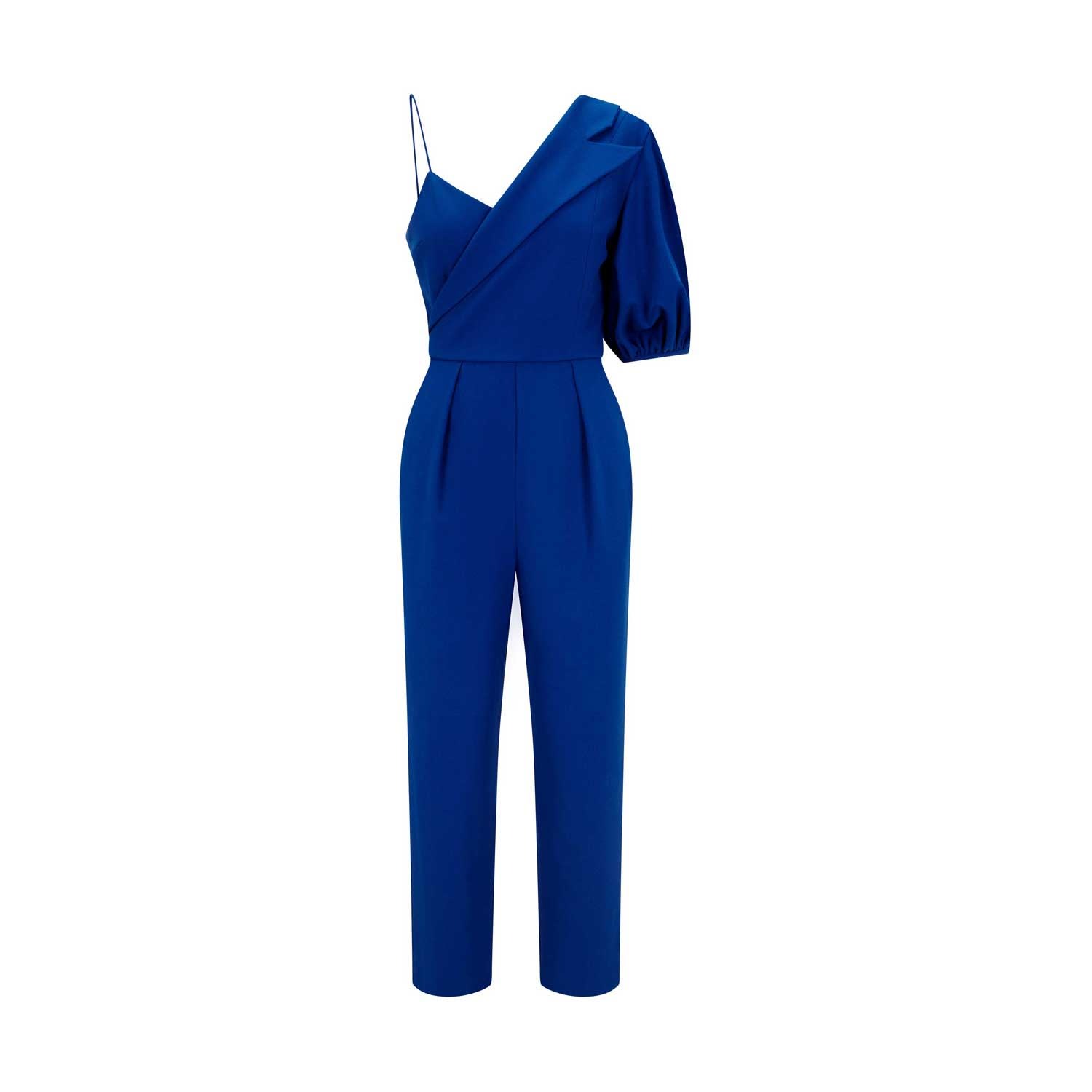 Shop Femponiq Women's Peak Lapel Puff Sleeve Crepe Jumpsuit - Royal Blue