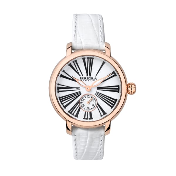 Brera Orologi Woman's Classic Valentina Watch White Dial White Lizard Print Leather Strap