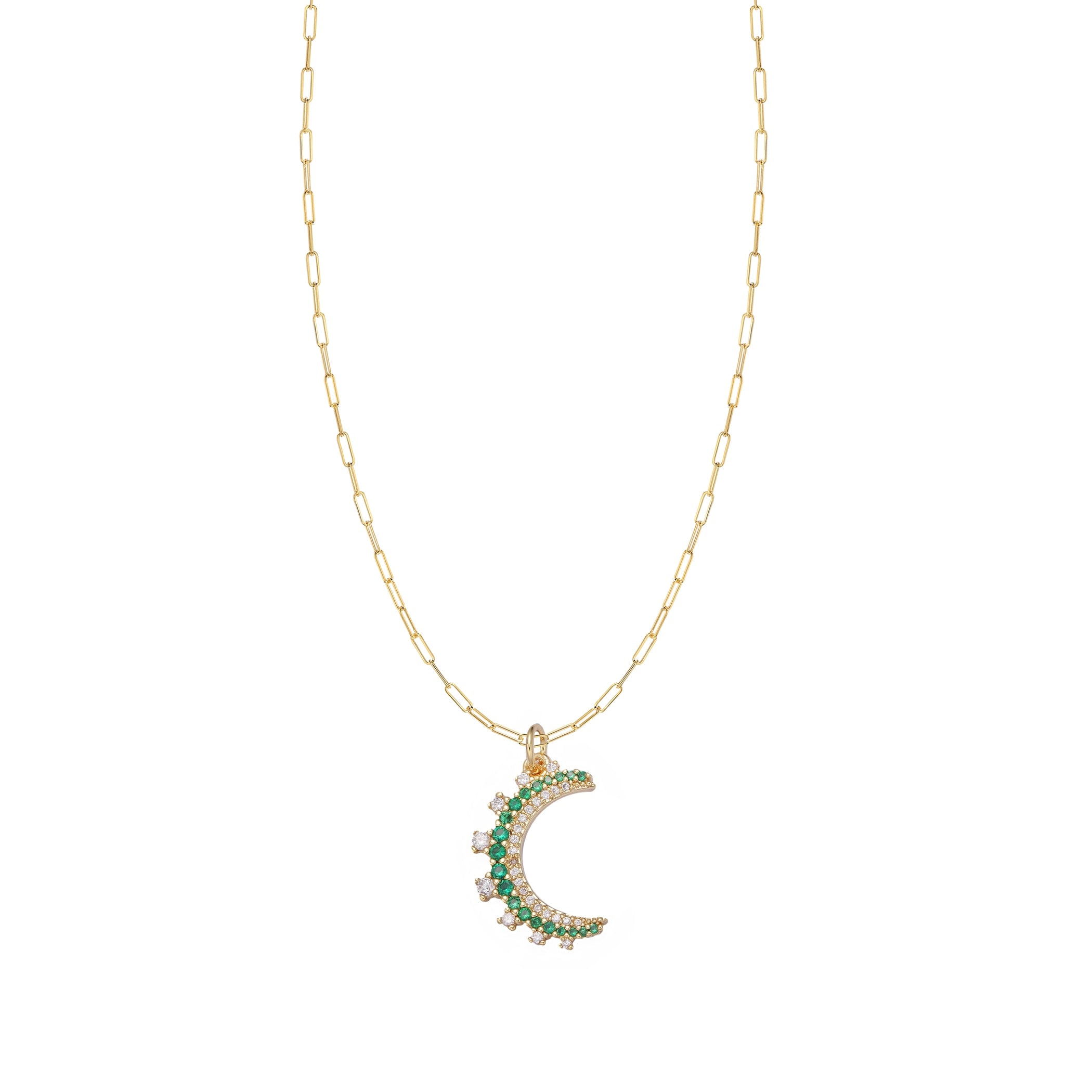 Adriana Pappas Designs Women's Gold / Green / White Emerald Moon Necklace In Multi