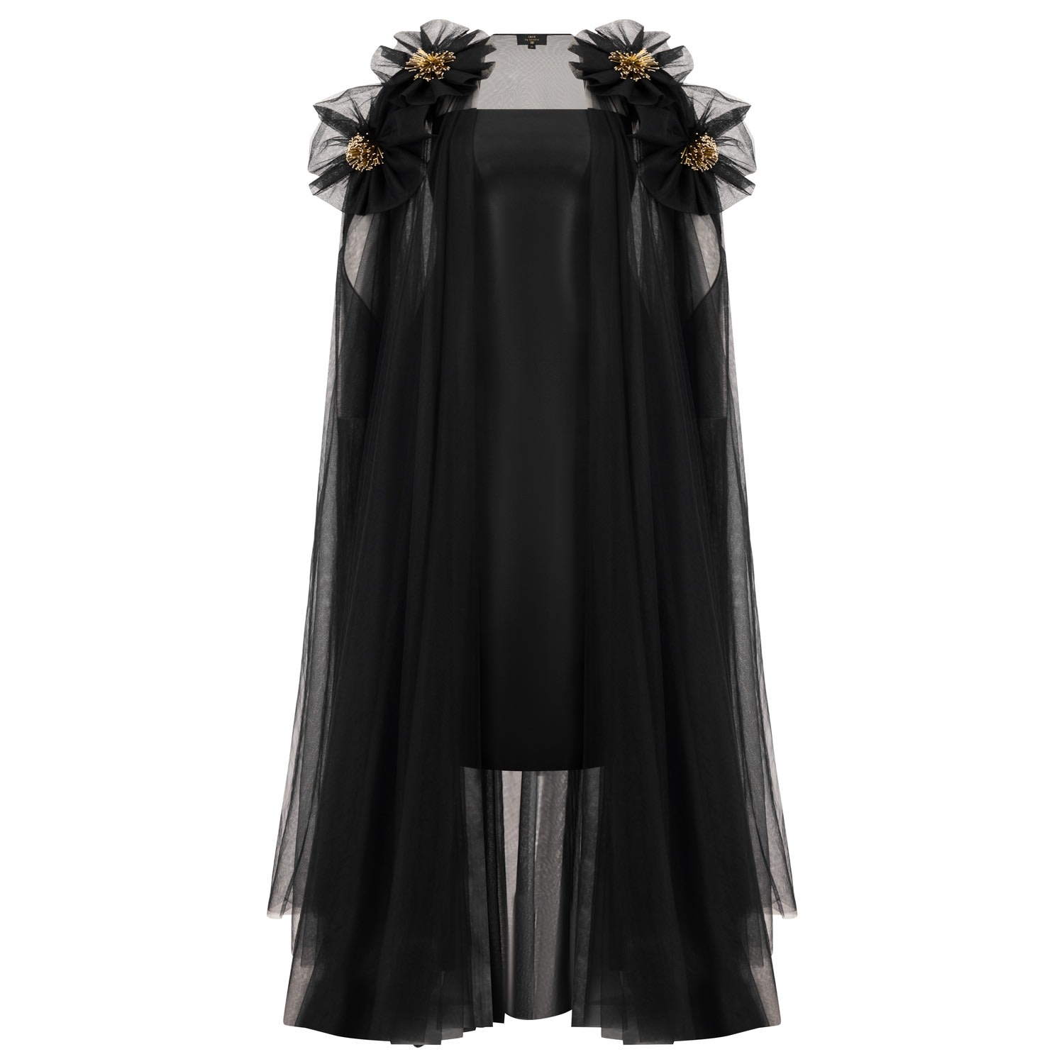 Azzalia Women's Tulle Evening Cape With Embellished Flowers On Shoulder