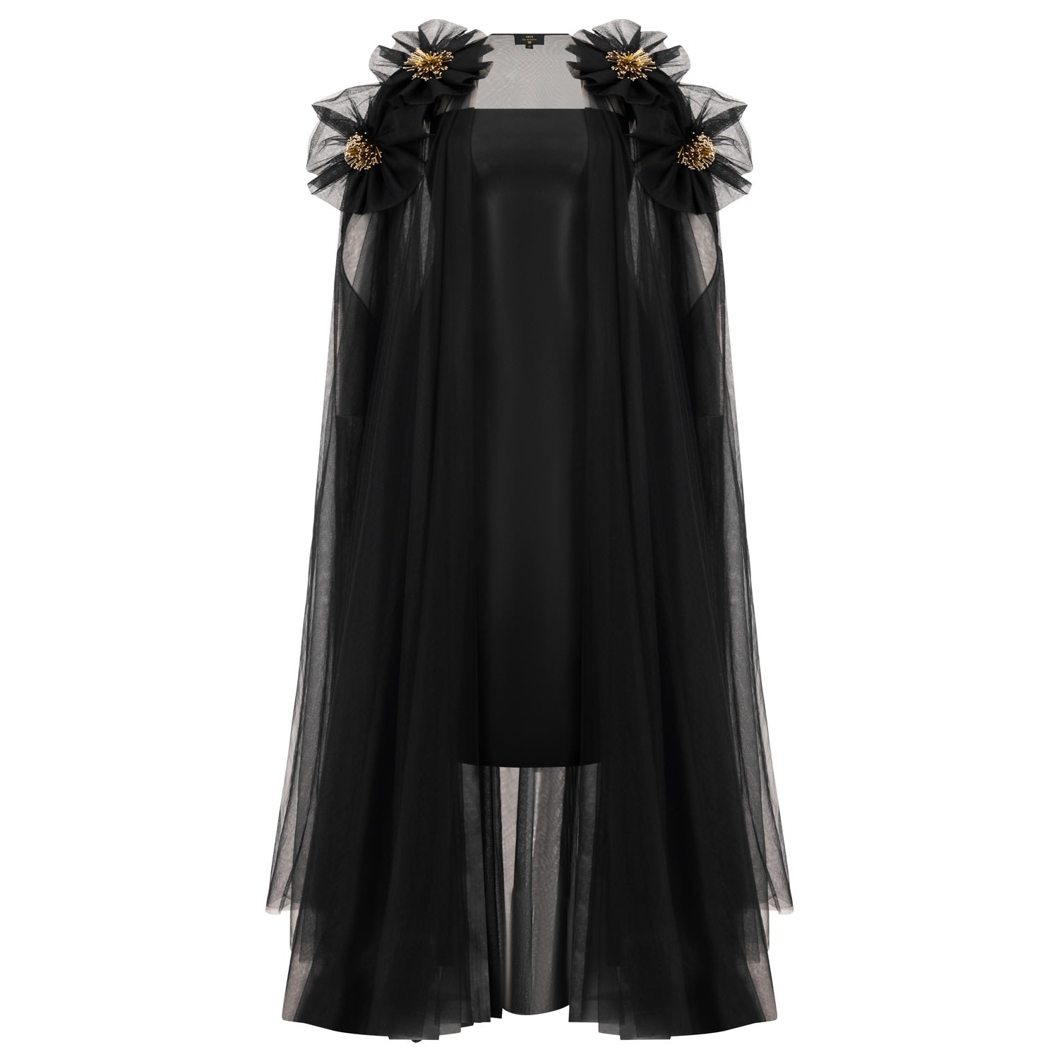 Women’s Tulle Evening Cape With Embellished Flowers On Shoulder One Size Azzalia