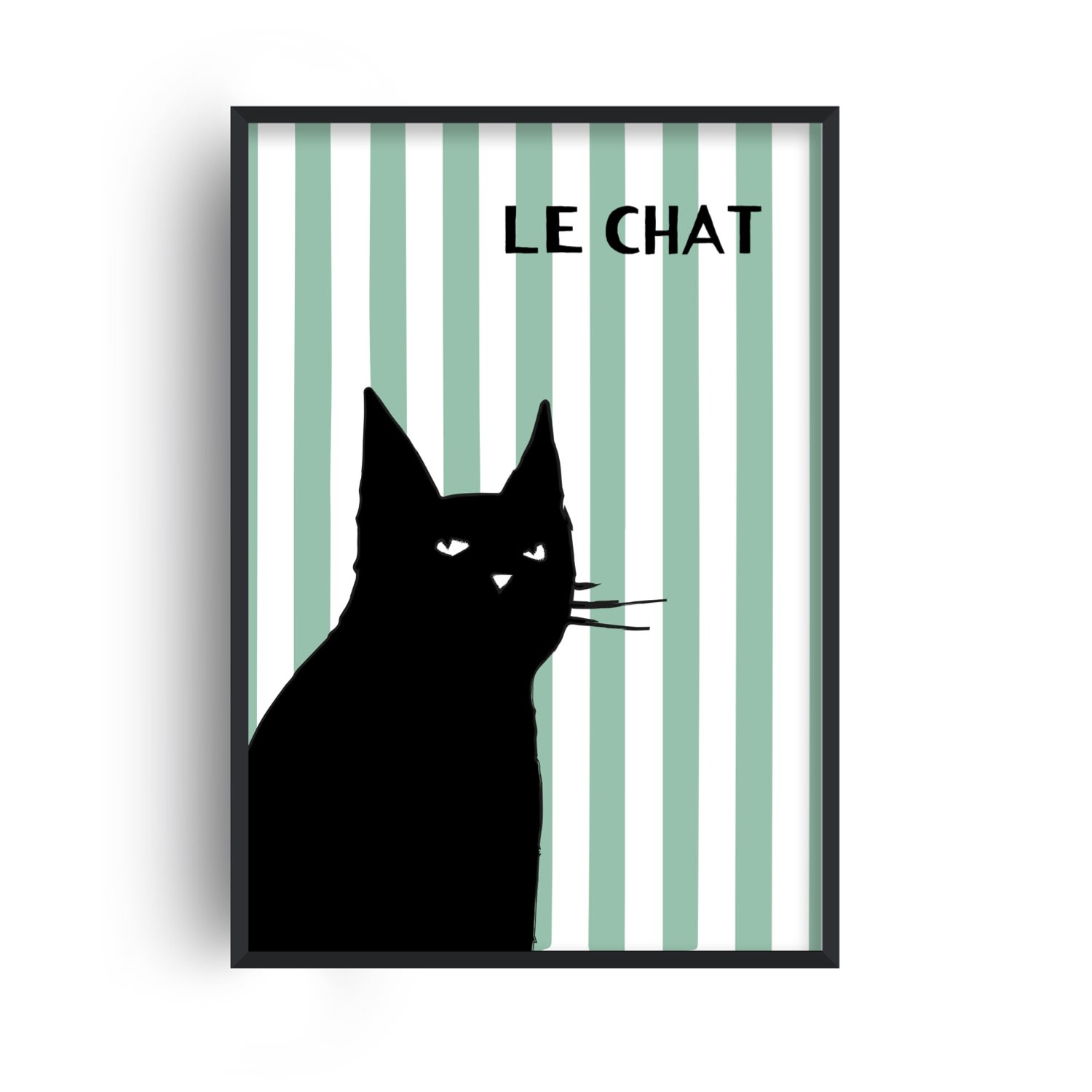 Fanclub Green Le Chat Cat Pet Striped Retro Art Print In Green