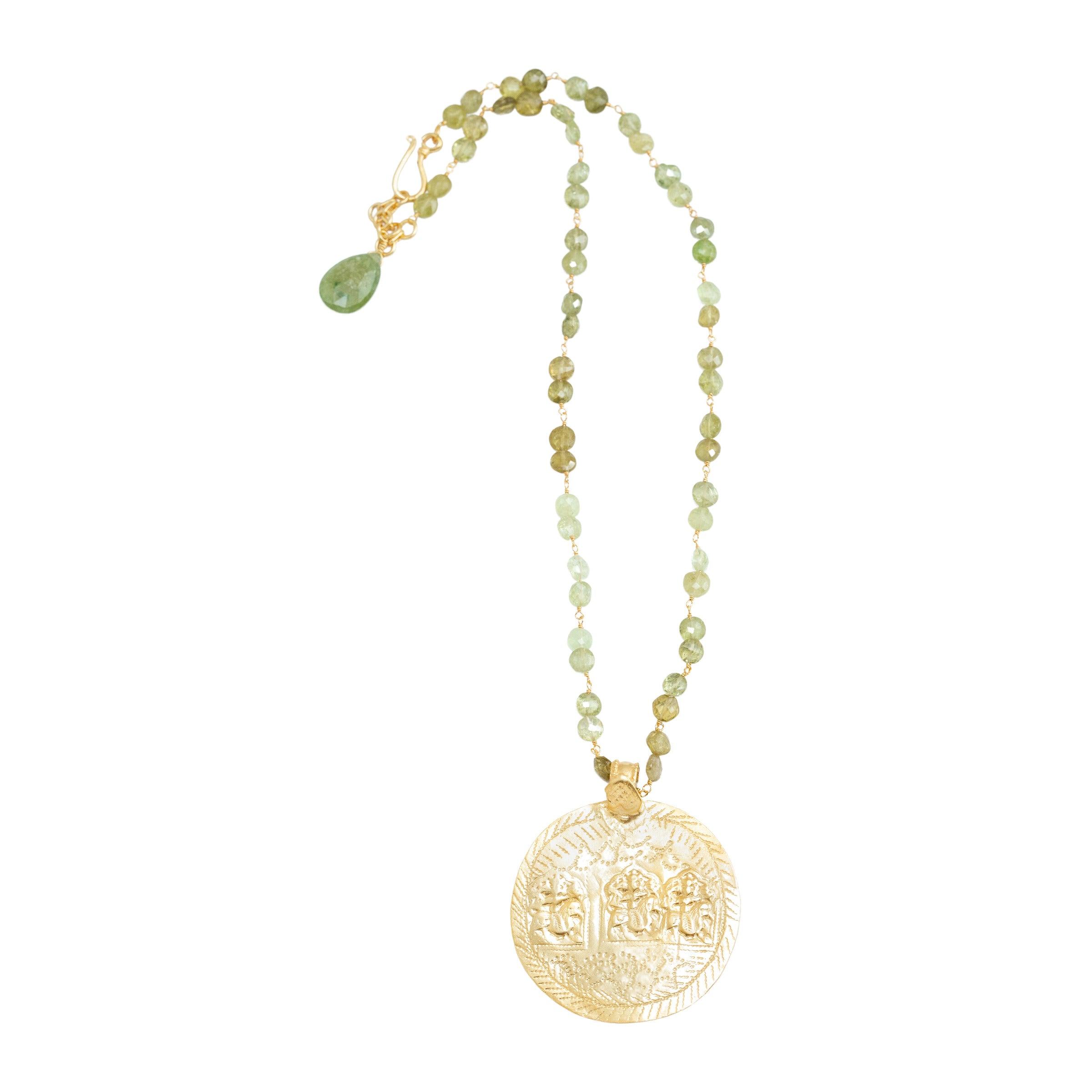 Opium Jewels Women's Gold / Green Grossular Garnet Necklace With Vintage Sanskrit Protection Amulet