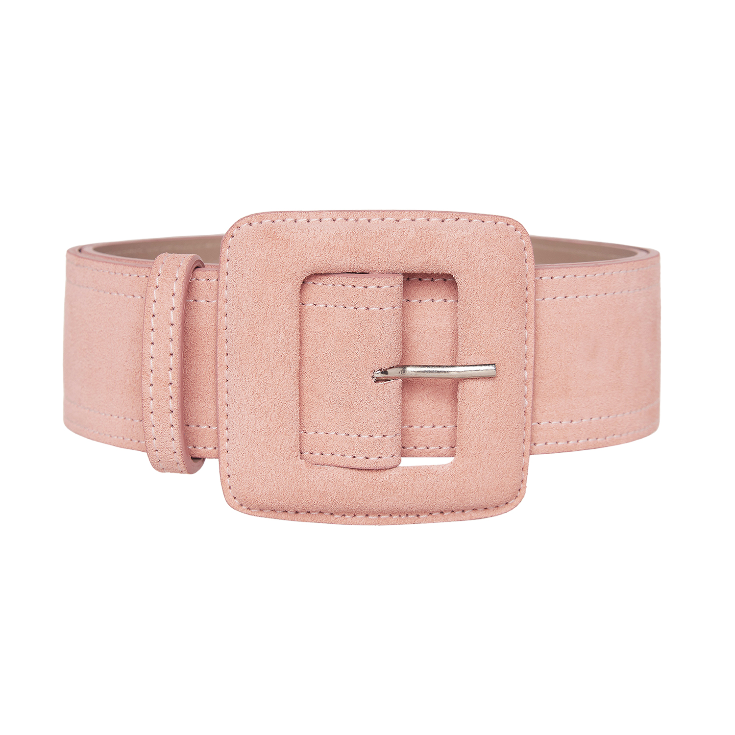 ●TATIANA● BT8048 Solid Square Buckle Suede Wide Belt 43mm Beige-Suede-Square-Buckle-Belt