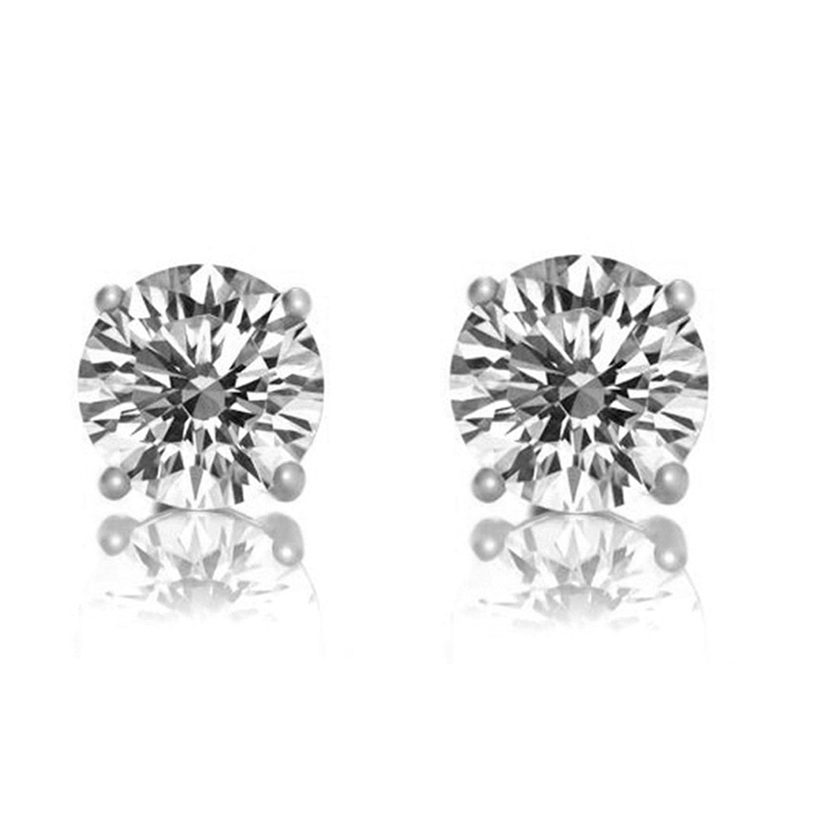 Women’s White / Silver Classic Sterling Silver Cubic Zirconia Solitaire Stud Earrings Genevive Jewelry