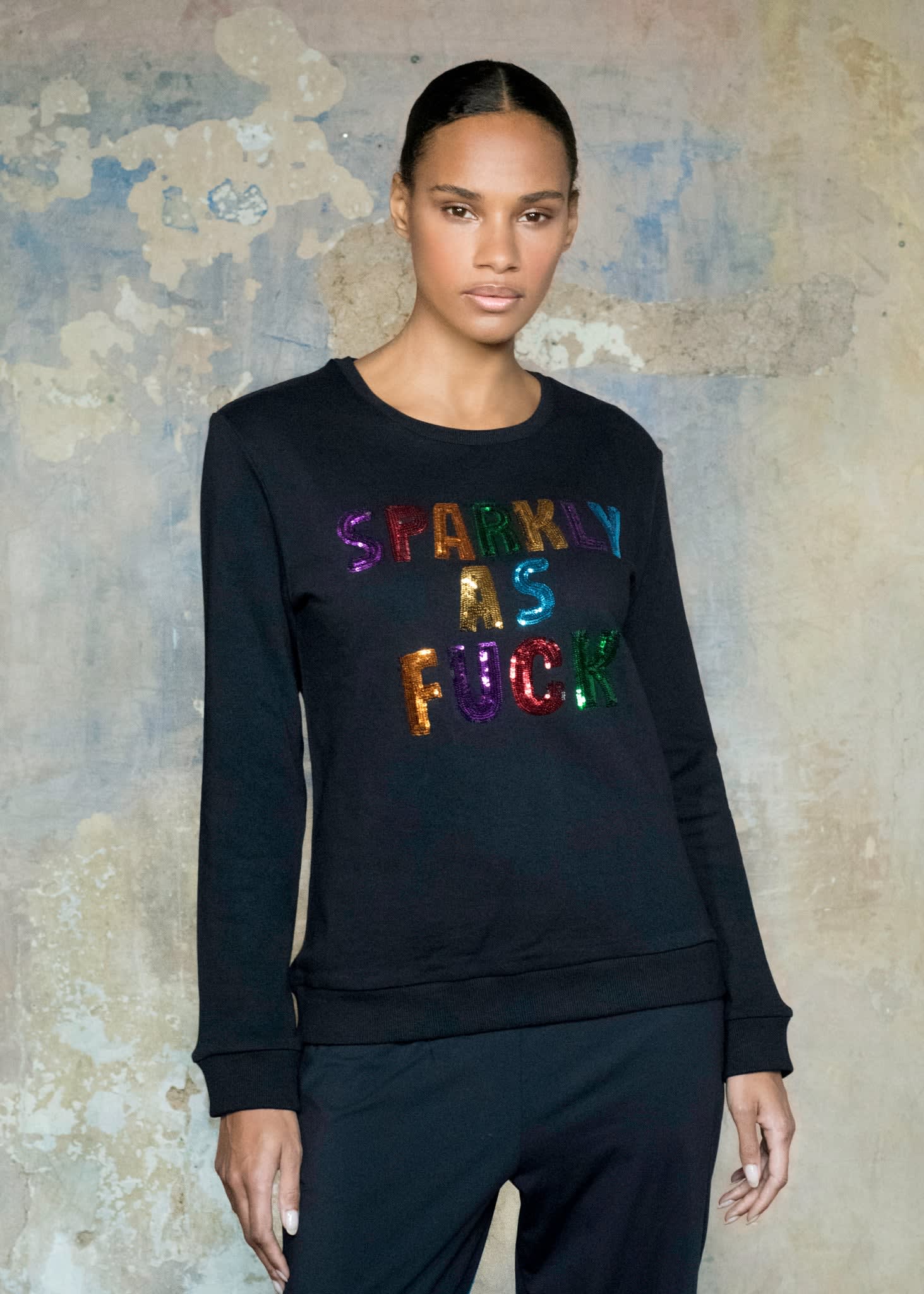 Rainbow Sparkly As Fuck Sequin Black Sweatshirt | Any Old Iron | Wolf u0026  Badger