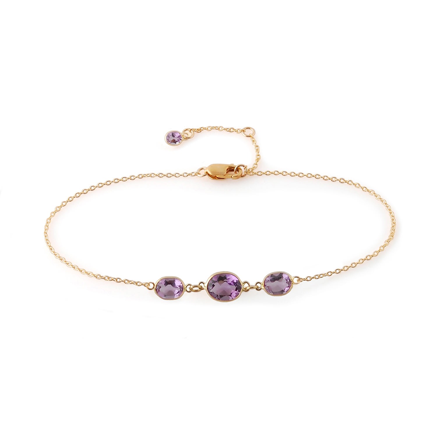 Women’s Gold / Pink / Purple Three Stone Bezel Set Amethyst Bracelet In 14 Karat Yellow Gold Amy Gambill Designs