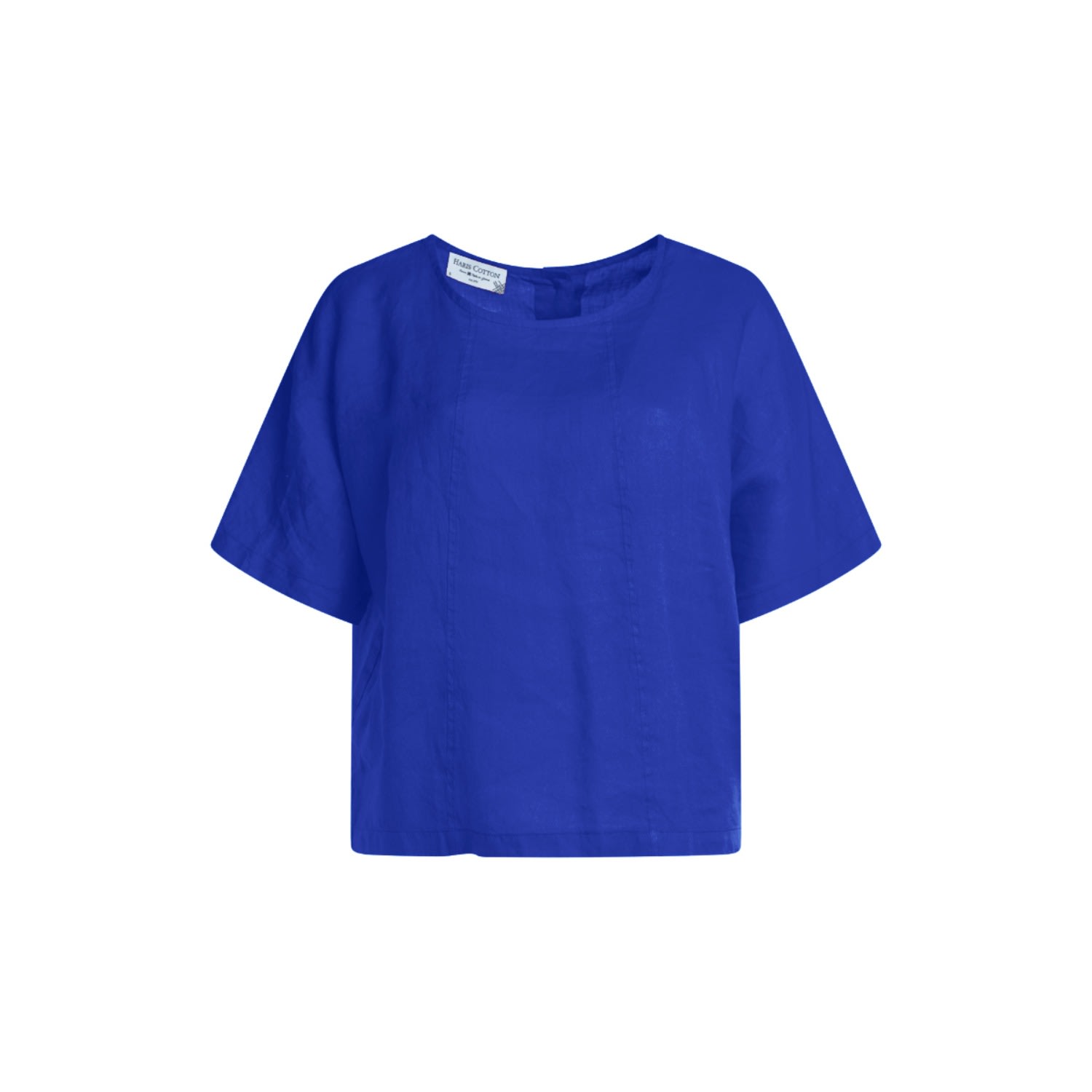Haris Cotton Women's Blue Linen Curve Blouse With Back Buttons - Lapis In Blue
