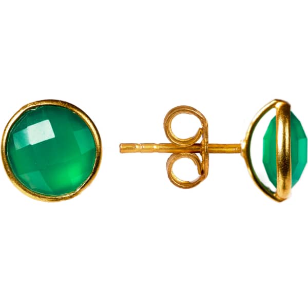 Latelita London Medium Circle Stud Earrings Green Onyx Gold