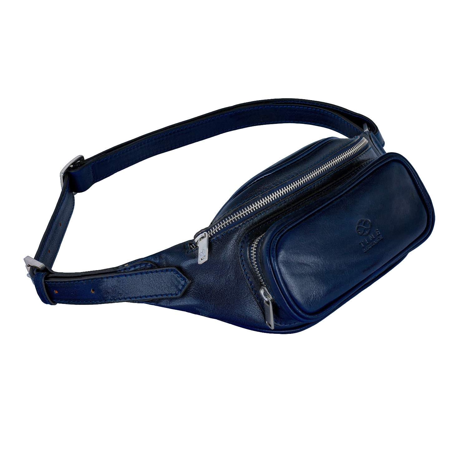 Time Resistance Men's Leather Sling Bag Belly Bag In Blue - Independent People In Blue