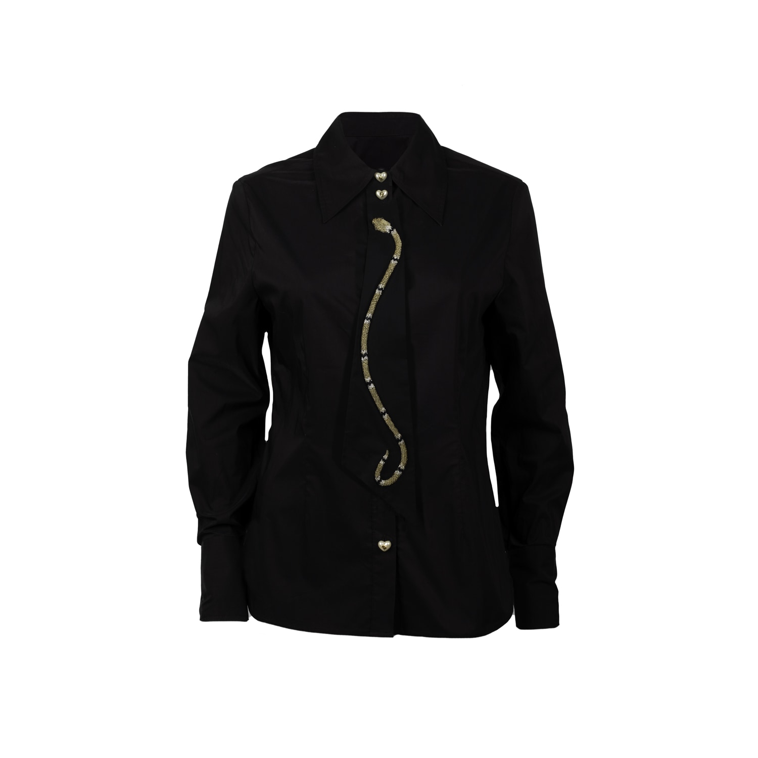 Laines London Women's Laines Couture Hand Embellished Gold & Black Snake Tie Shirt In Black