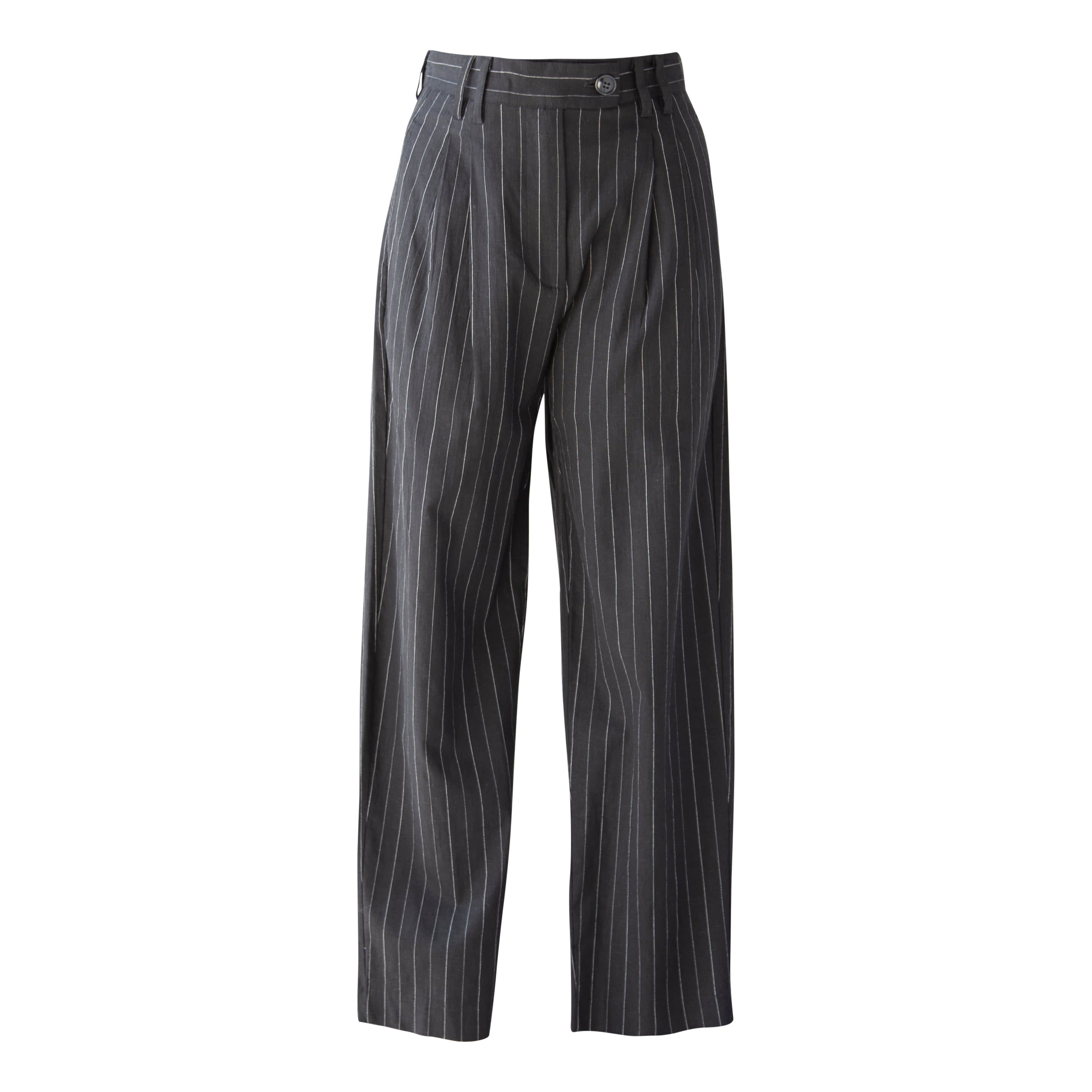 Power Woman Black Pinned Stripes Pants, Le Réussi