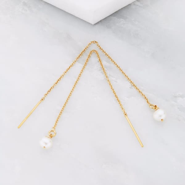 Lily & Roo Gold Pearl Drop Threader Earrings In Threader
