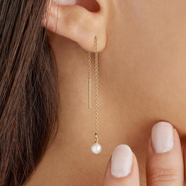 Lily & Roo Gold Pearl Drop Threader Earrings In Threader
