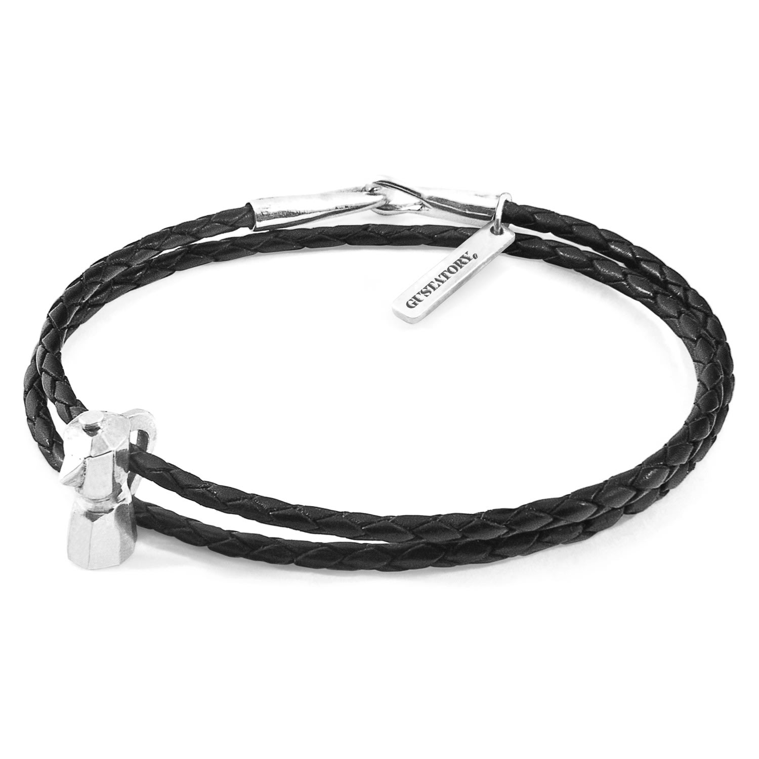 Women’s Midnight Black Gustatory Coffee Moka Pot Silver & Braided Leather Bracelet Anchor & Crew