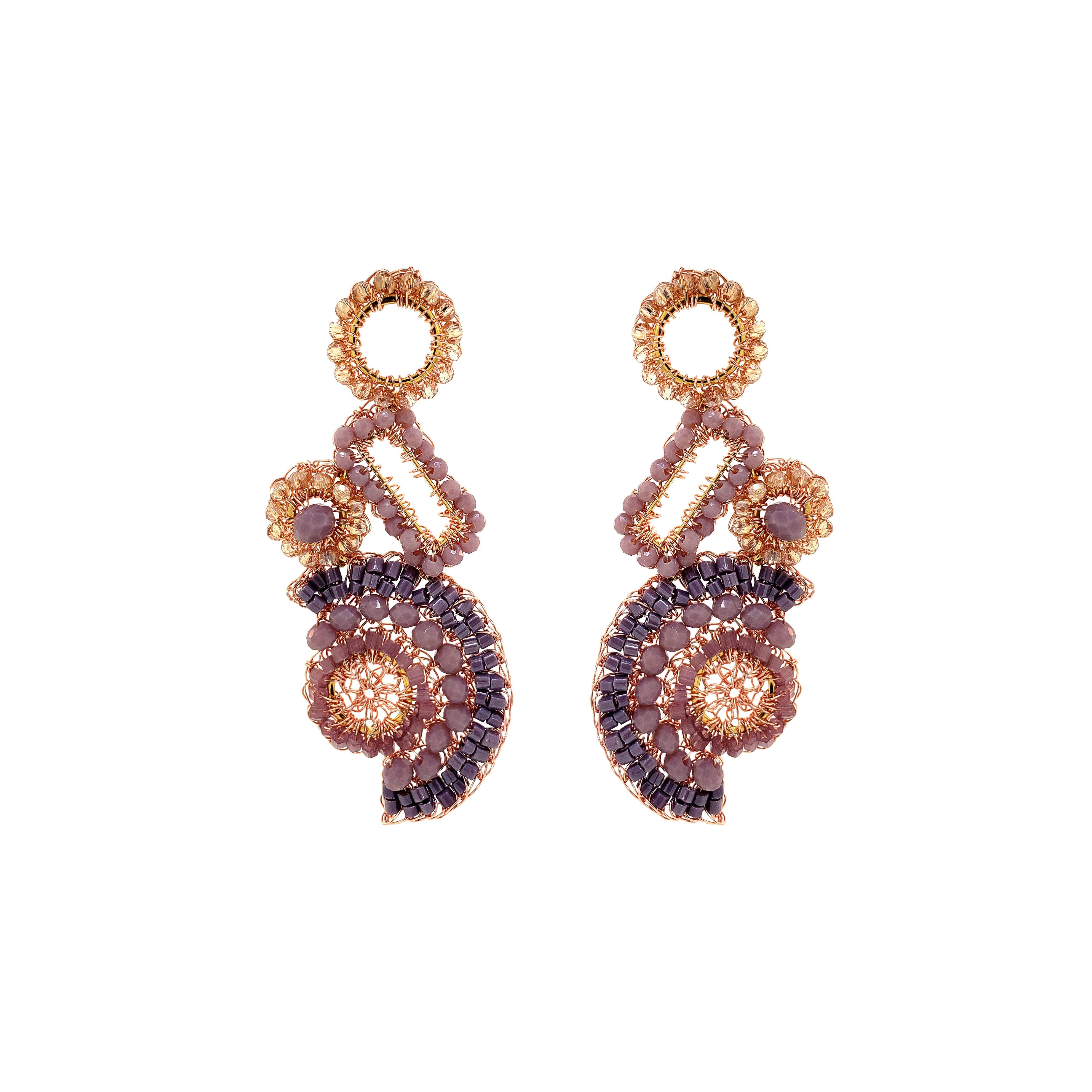 Lavish By Tricia Milaneze Women's Neutrals / Gold / Pink Breeze Lavender Mix Althea Dangle Handmade Earrings