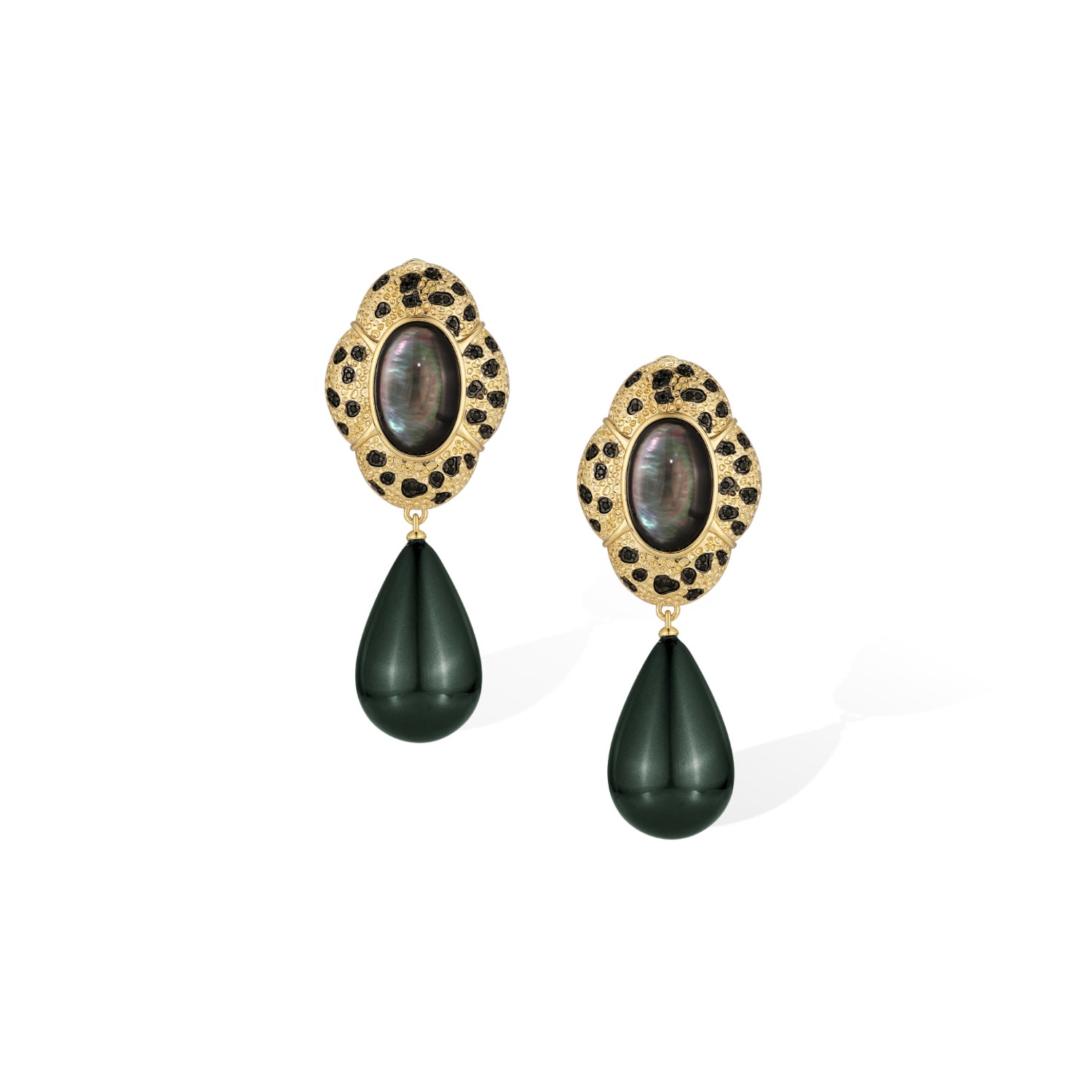 Retro Chic Women's Gold / Green / Black Black Leopard Drop Earrings